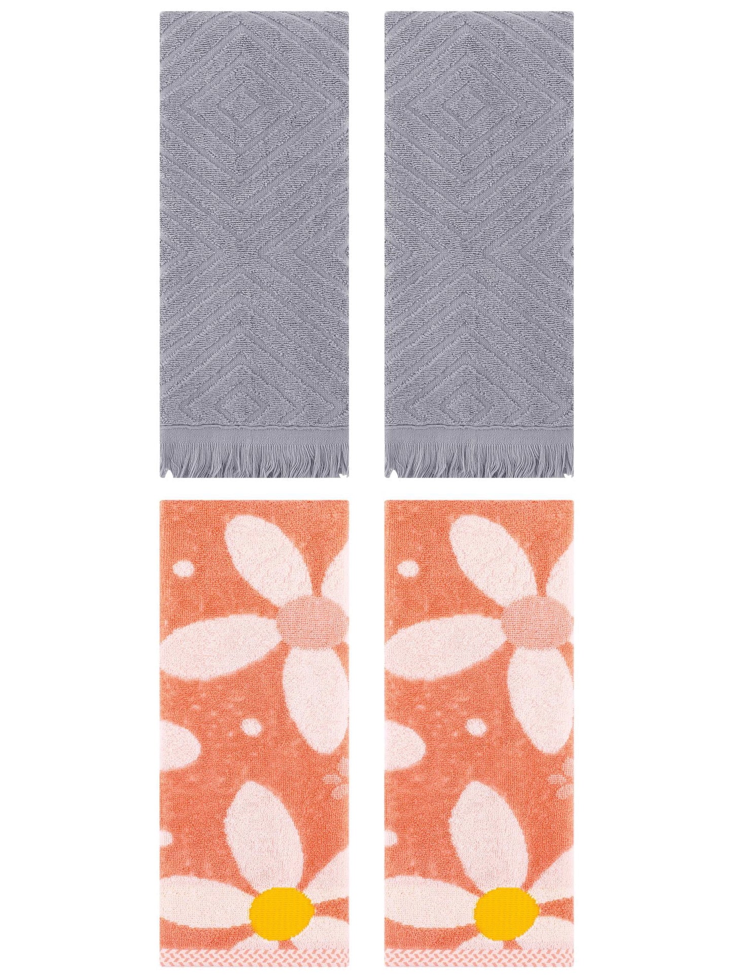Unique Bargains 4 Pcs Soft Absorbent Bathroom Hand Towels 13 x 29 Inch Orange/Grey