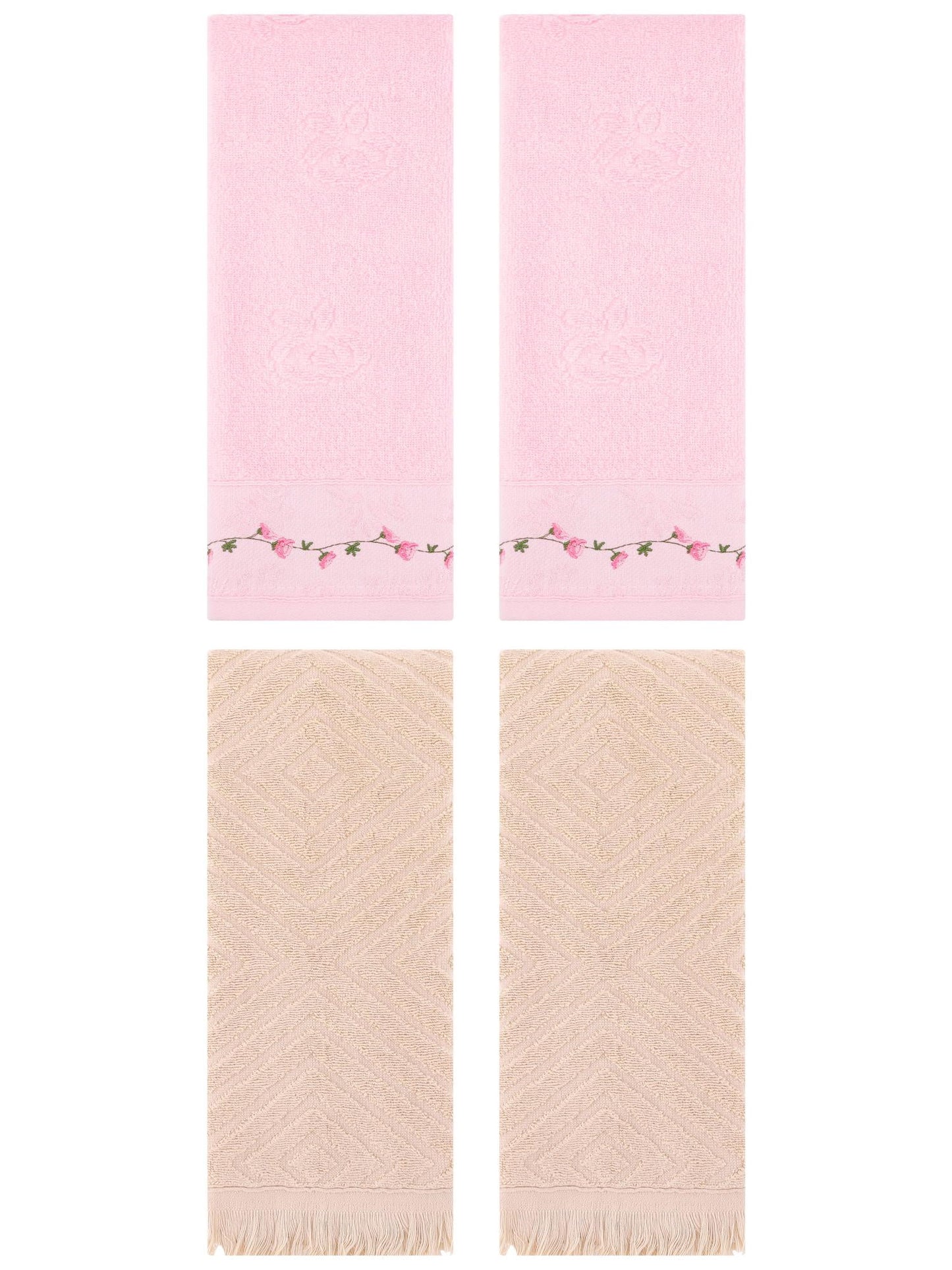 Unique Bargains 4 Pcs Soft Absorbent Hand Towels 13" x 29" Pink/Brown