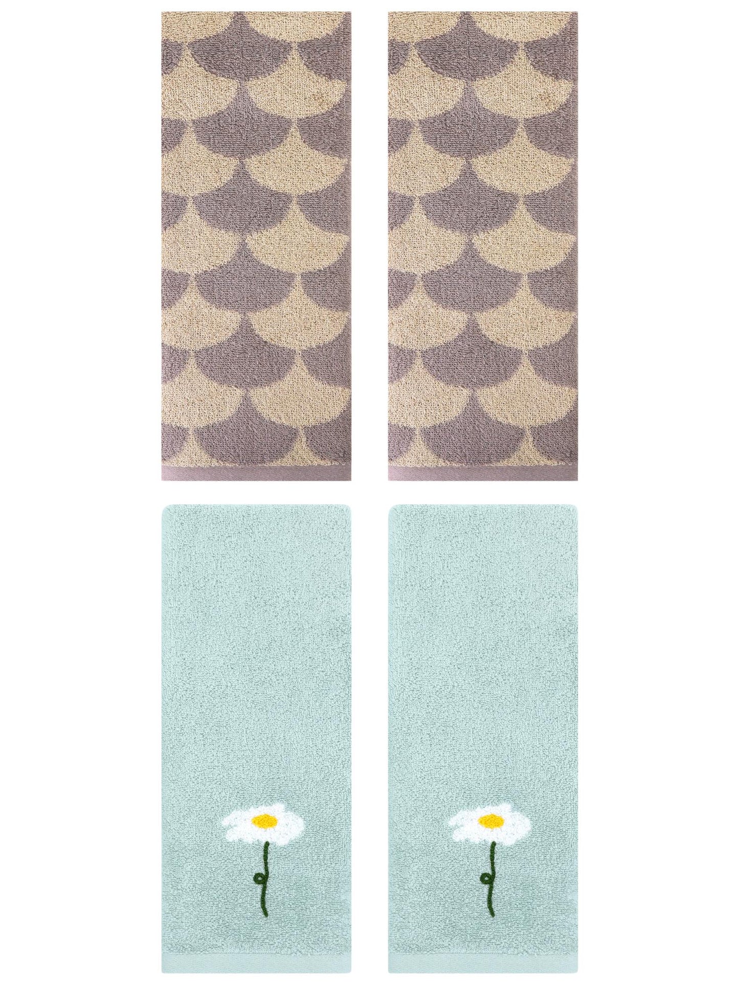 Unique Bargains 4 Pcs Soft Absorbent Hand Towels Blue/Brown 13" x 30"/13" x 29"