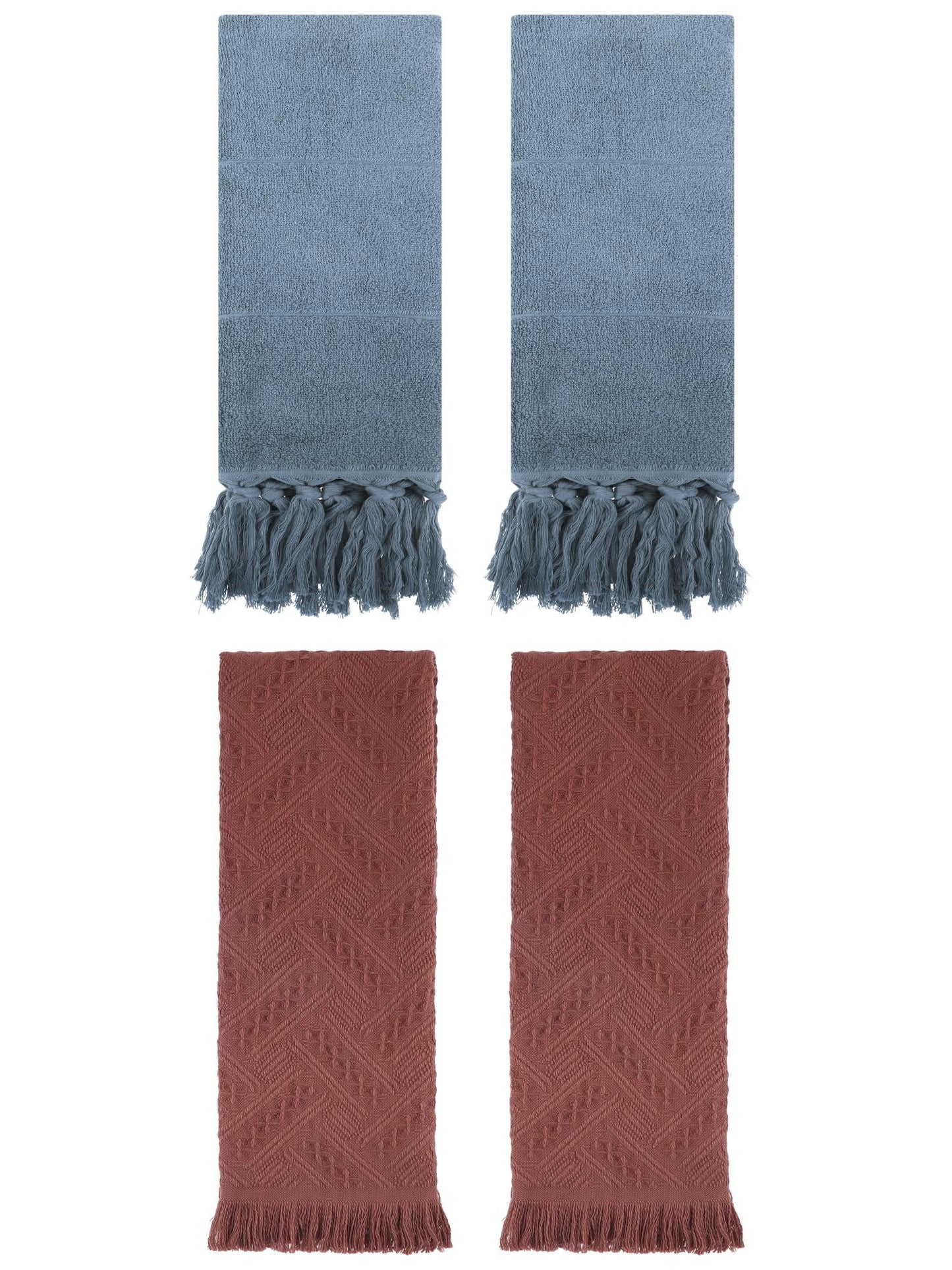 Unique Bargains 4 Pack Cotton Soft Absorbent Boho Turkish Decorative Hand Towels Blue/Brown 14" x 30"/13" x 29"