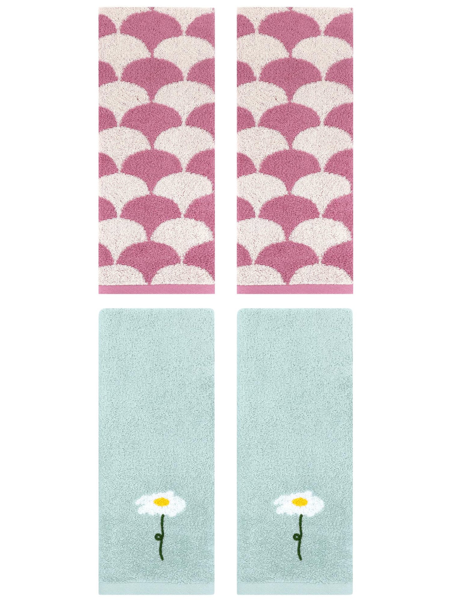 Unique Bargains 4 Pcs Soft Absorbent Hand Towels Blue/Pink 13" x 30"/13" x 29"