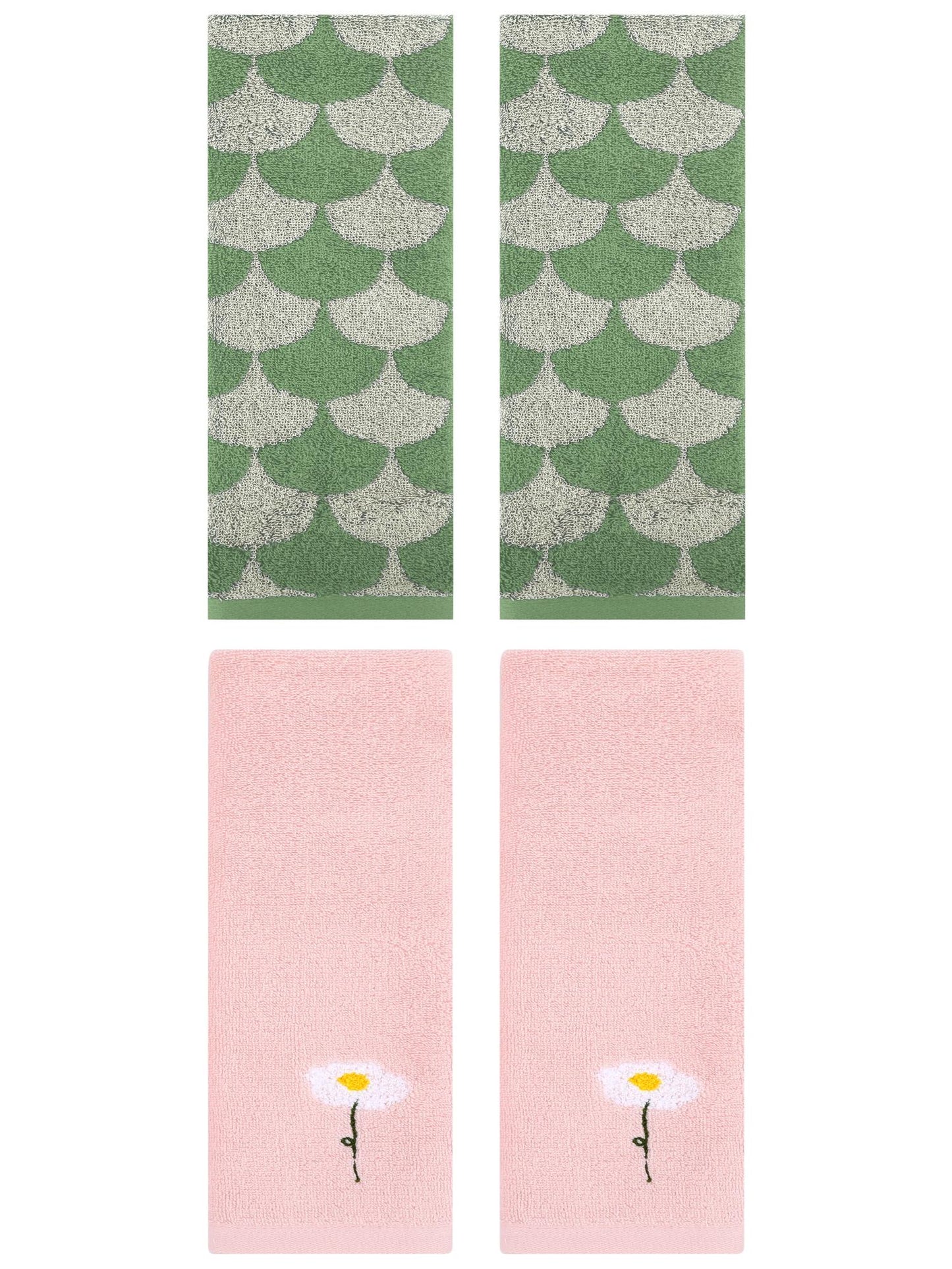 Unique Bargains 4 Pcs Soft Absorbent Hand Towels Pink/Green 13" x 30"/13" x 29"