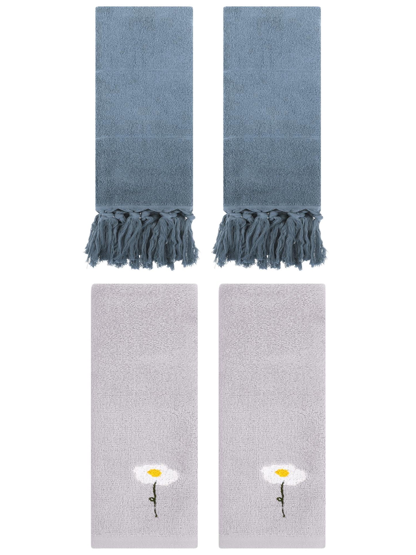 Unique Bargains 4 Pcs Soft Bath Towel Set Blue/Grey 14" x 30"/13" x 30"