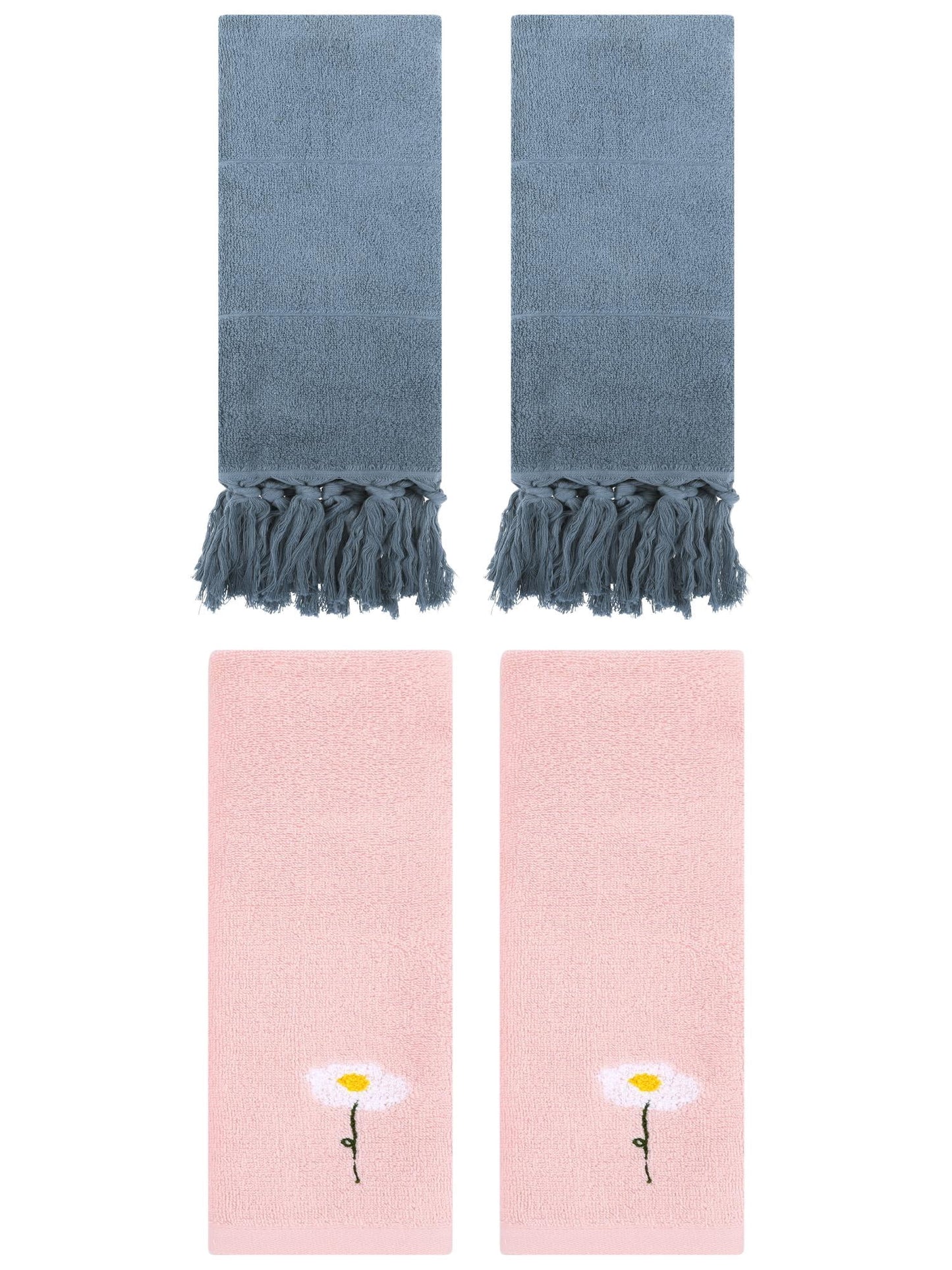 Unique Bargains 4 Pcs Soft Bath Towel Set Blue/Pink 14" x 30"/13" x 30"