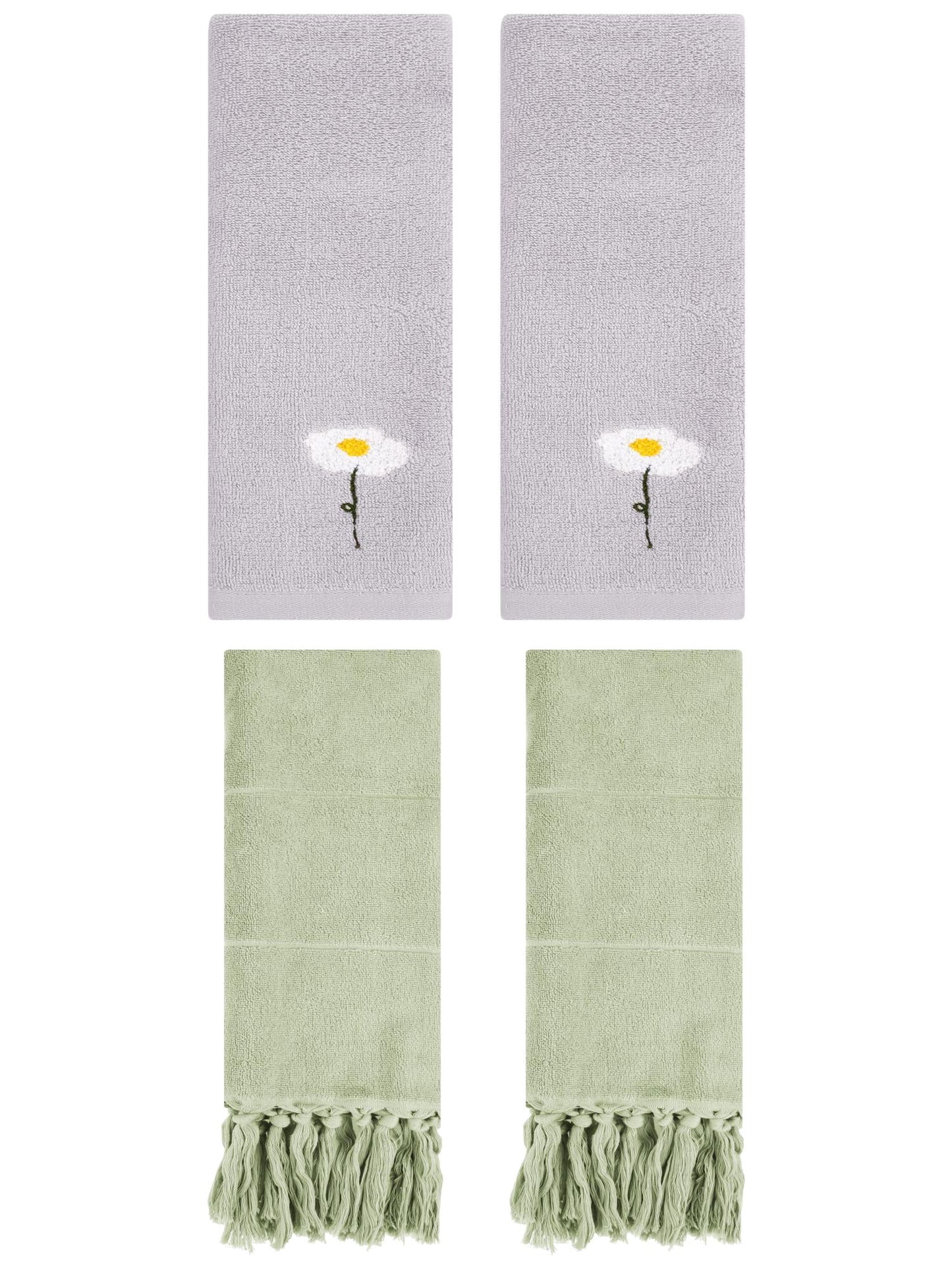 Unique Bargains 4 Pcs Soft Bath Towel Set Green/Grey 14" x 30"/13" x 30"
