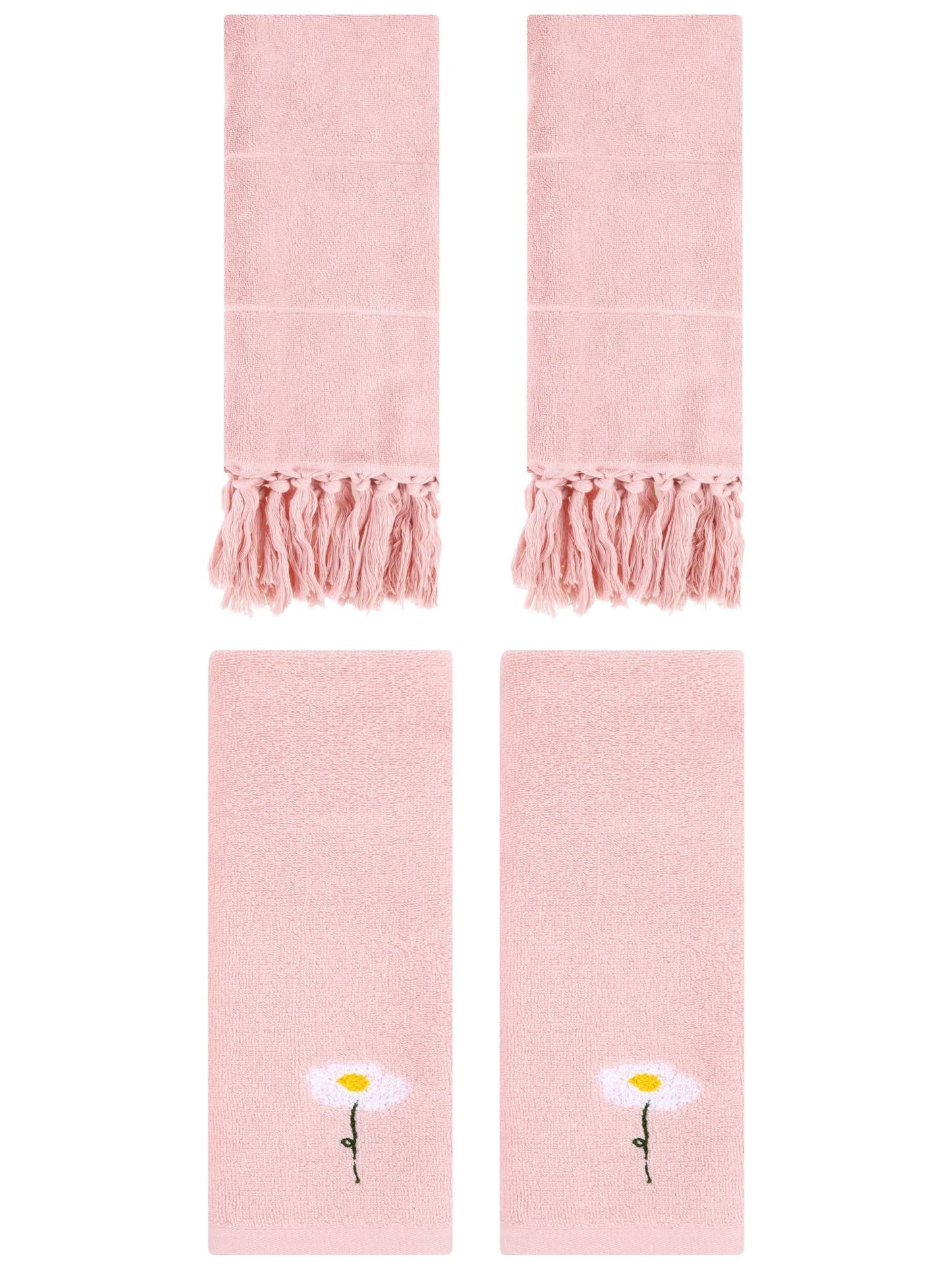 Unique Bargains 4 Pcs Soft Bath Towel Set Pink 14" x 30"/13" x 30"
