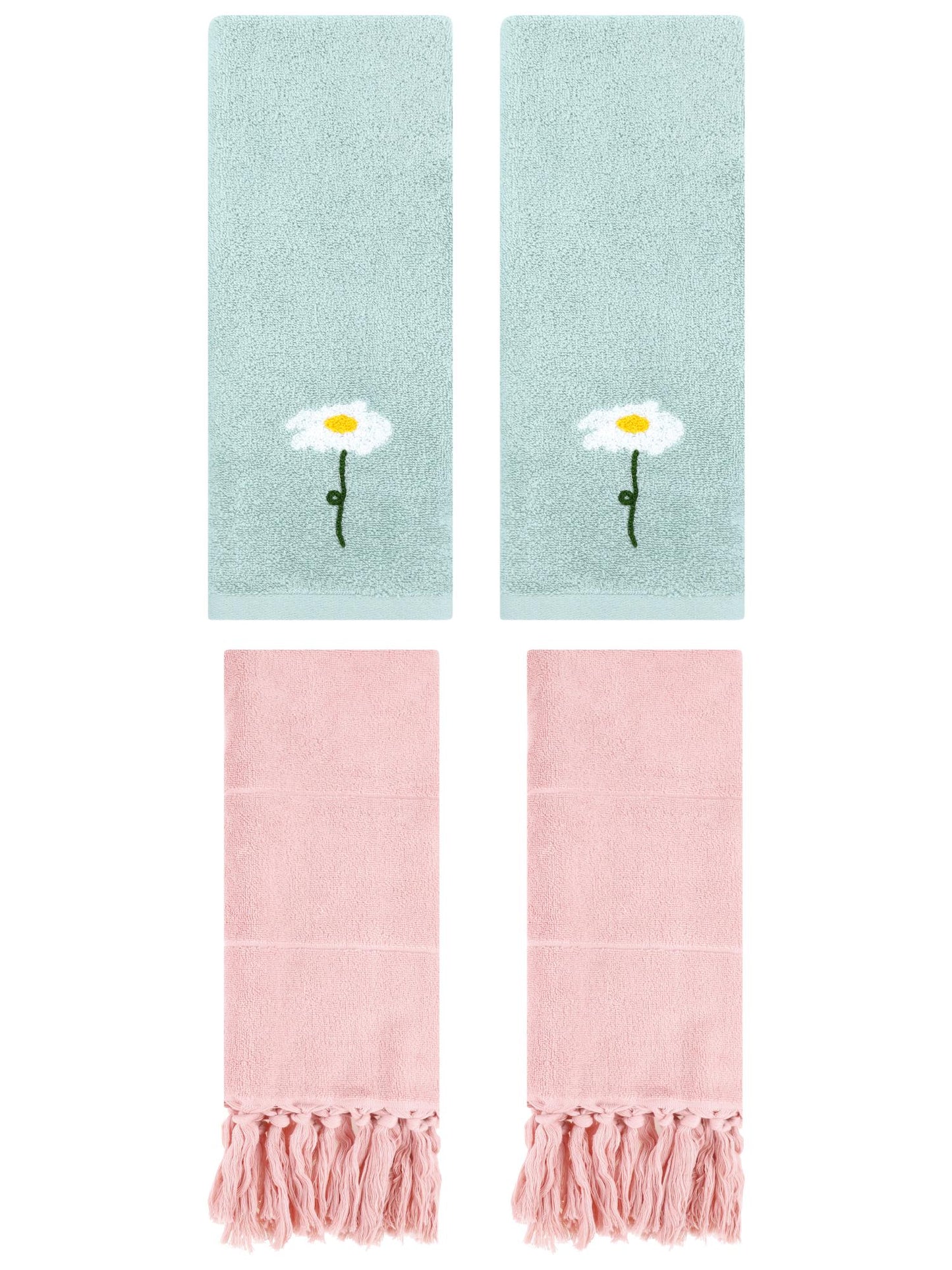 Unique Bargains 4 Pcs Soft Bath Towel Set Pink/Blue 14" x 30"/13" x 30"