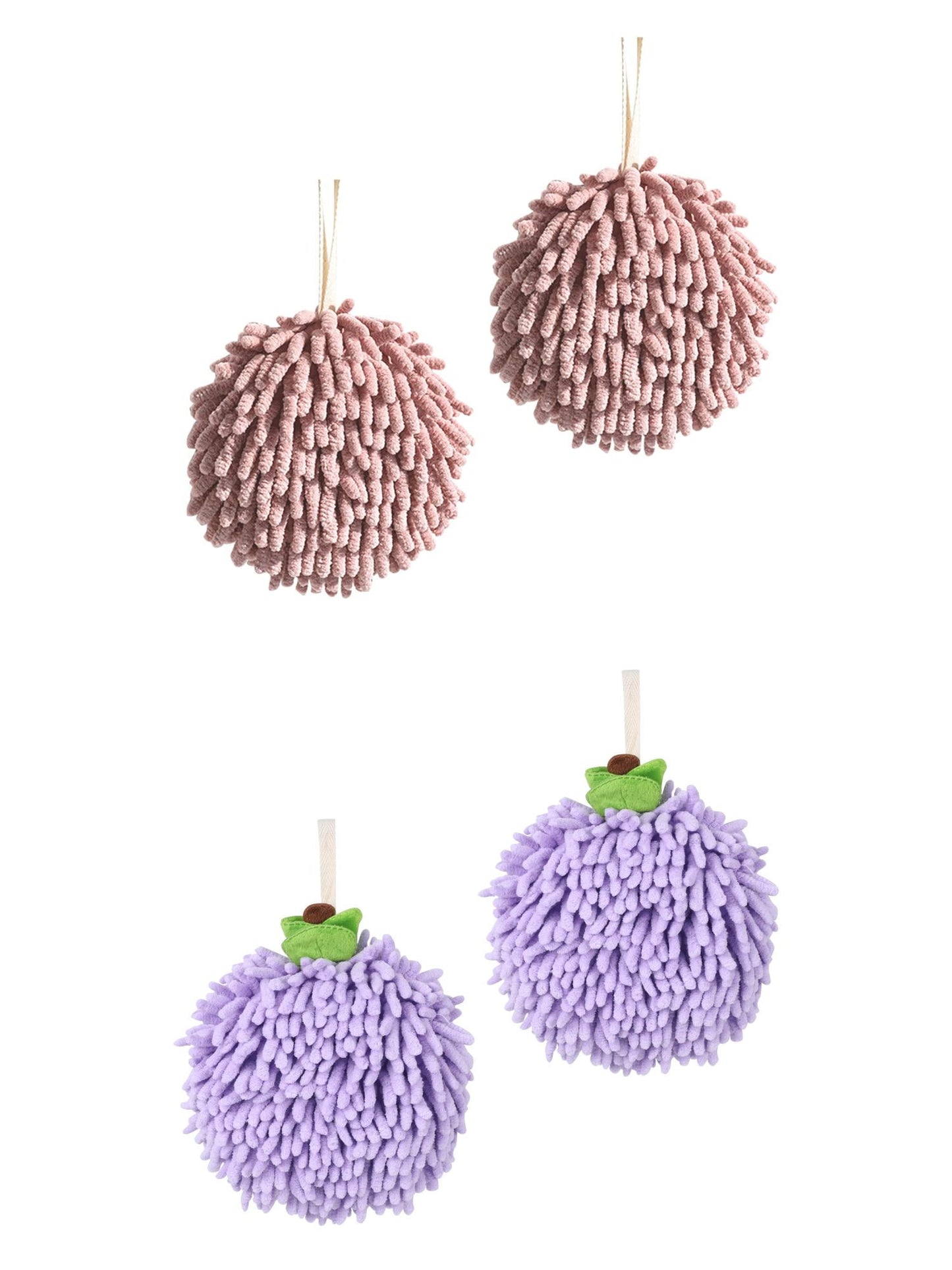 Unique Bargains 4 Pcs Soft Chenille Ball Hand Towels Dark Pink/Purple 6" x 6"