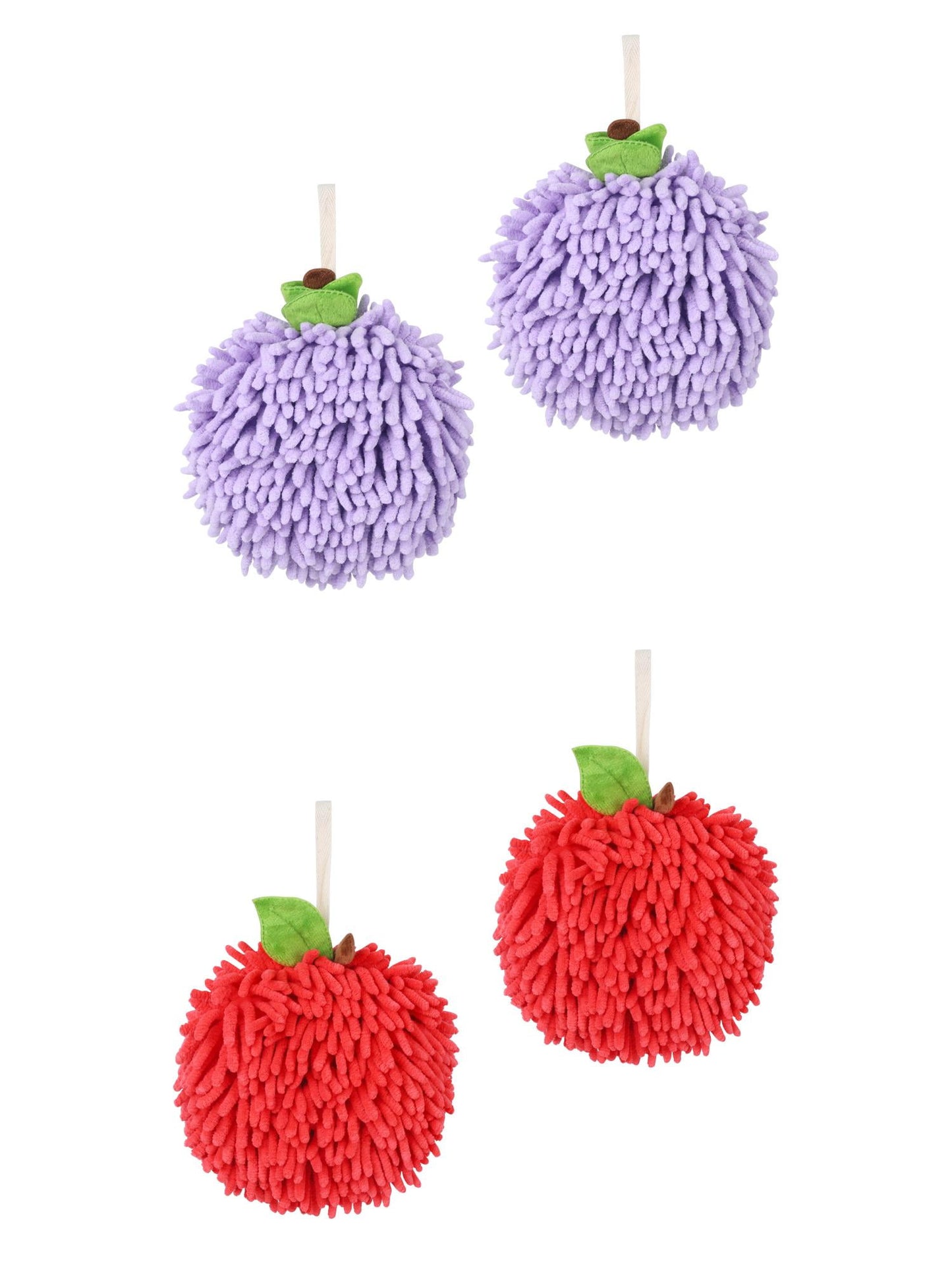 Unique Bargains 4 Pcs Soft Chenille Ball Hand Towels Purple/Red 6" x 6"