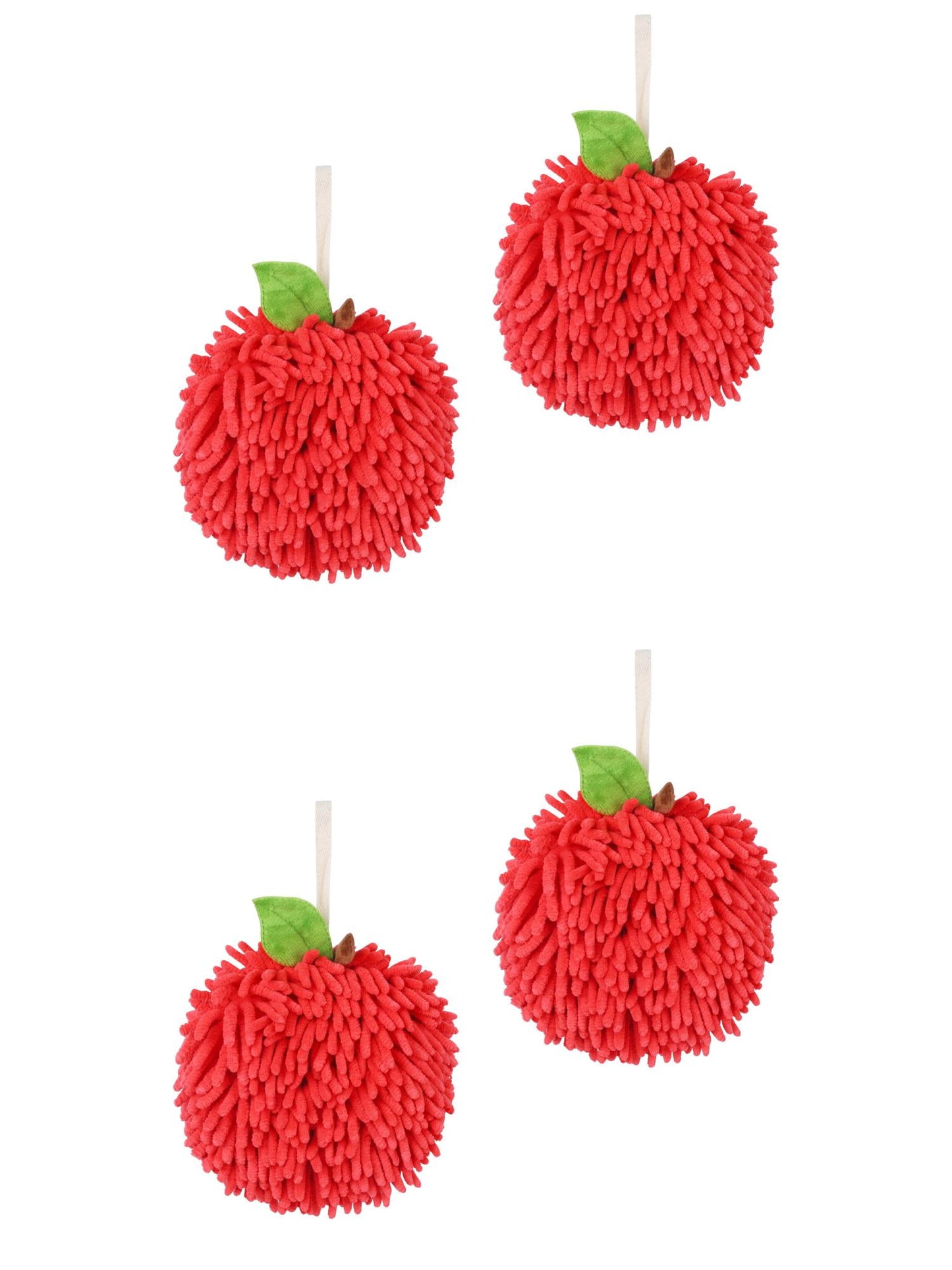 Unique Bargains 4 Pcs Soft Chenille Ball Hand Towels Red 6" x 6"