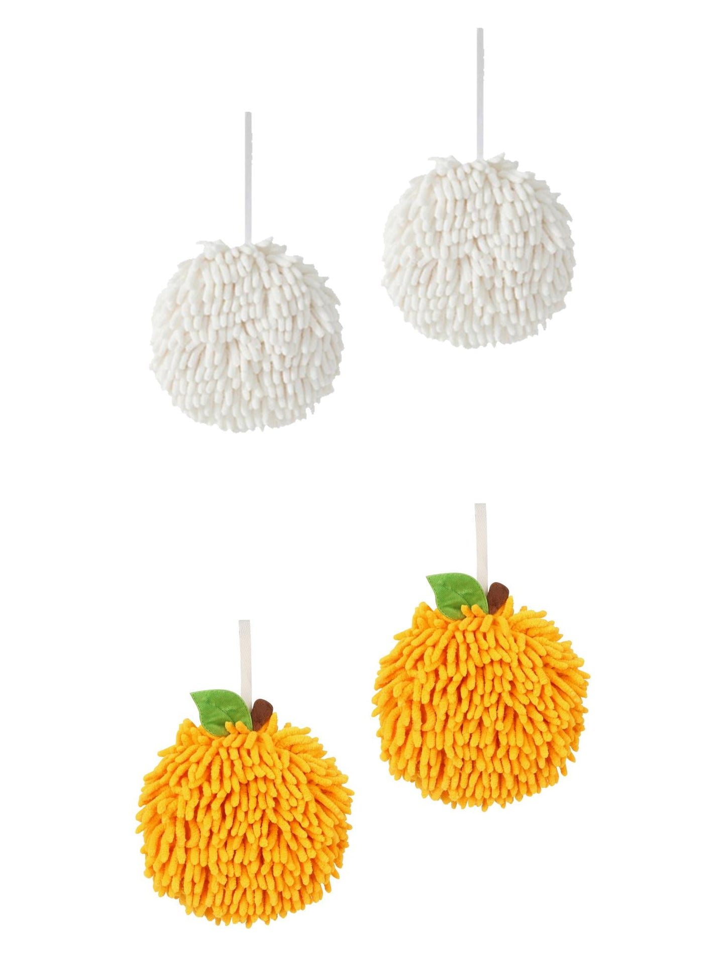 Unique Bargains 4 Pcs Soft Chenille Ball Hand Towels White/Orange 6" x 6"