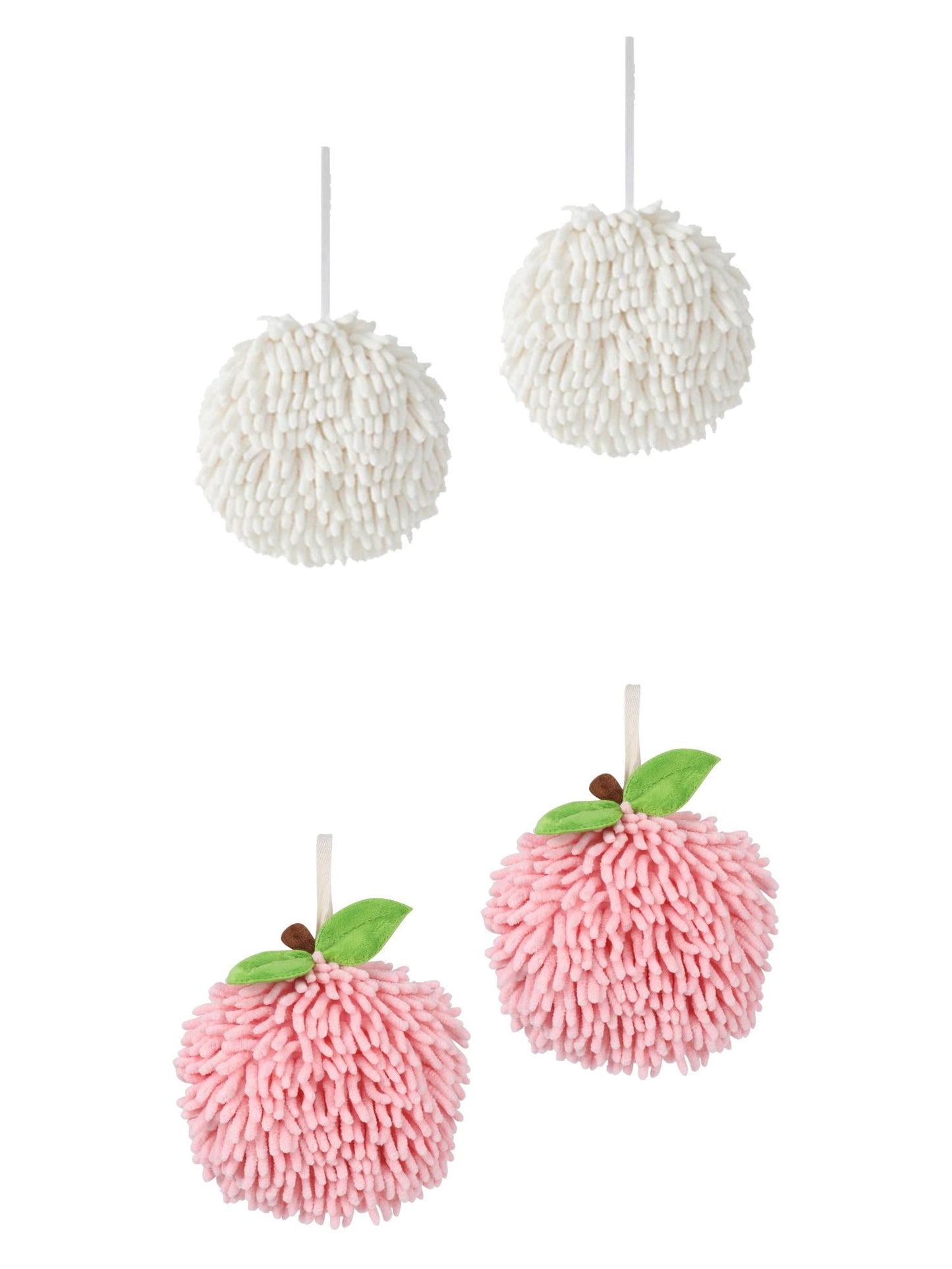 Unique Bargains 4 Pcs Soft Chenille Ball Hand Towels White/Pink 6" x 6"