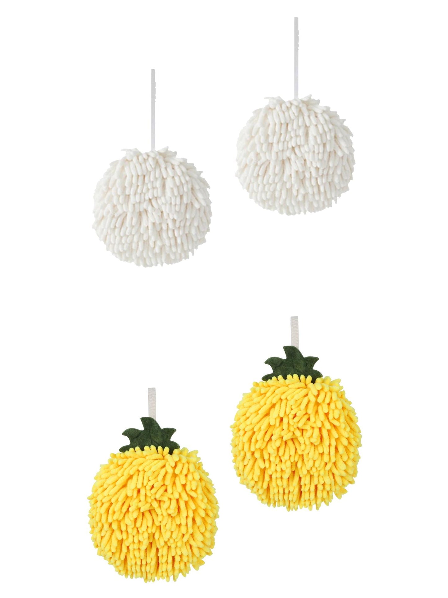 Unique Bargains 4 Pcs Soft Chenille Ball Hand Towels White/Yellow 6" x 6"
