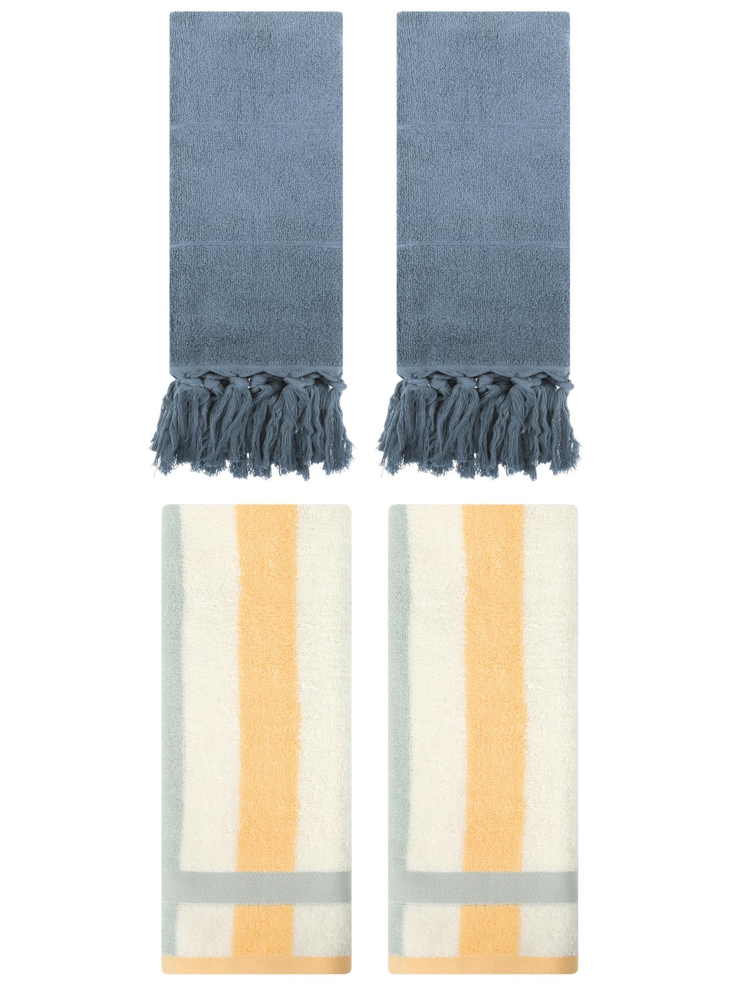 Unique Bargains 4 Pcs Soft Cotton Hand Towels Blue/Blue Orange 14" x 30"/13" x 29"