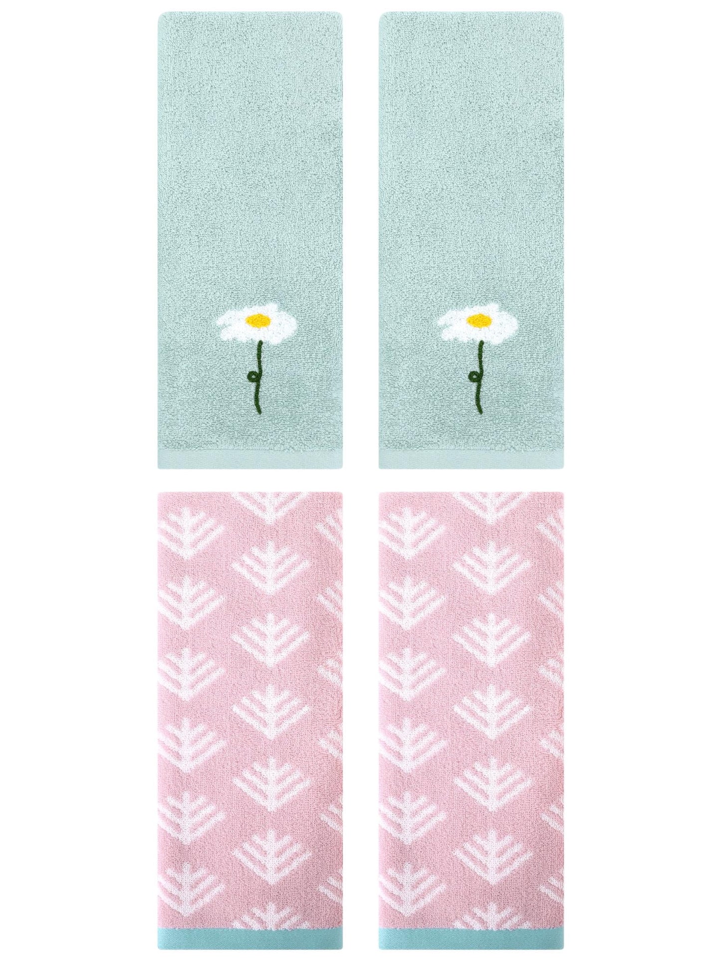 Unique Bargains 4 Pcs Soft Cotton Hand Towels Blue/Pink 13" x 30"/14" x 30"