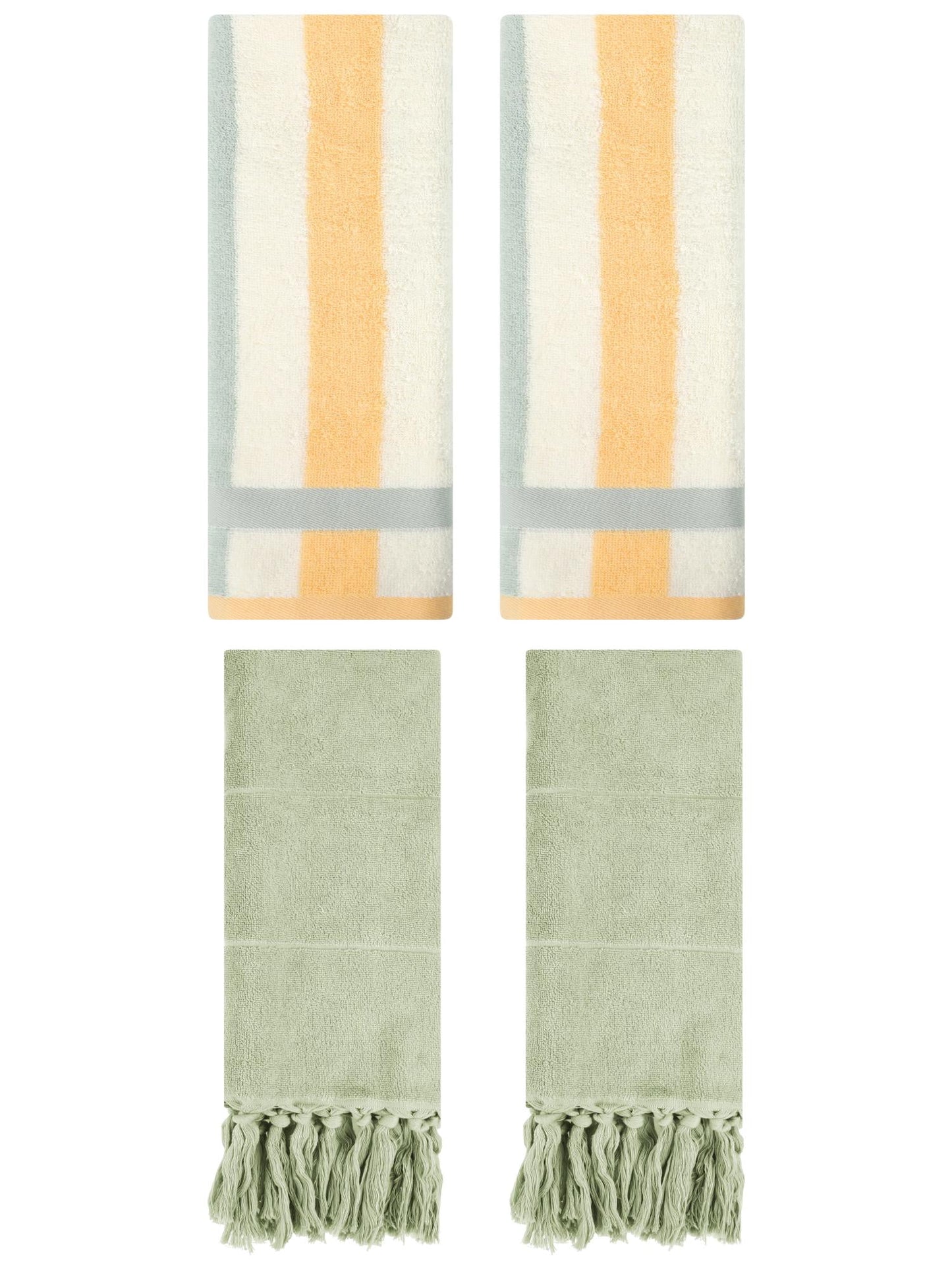 Unique Bargains 4 Pcs Soft Cotton Hand Towels Green/Blue Orange 14" x 30"/13" x 29"