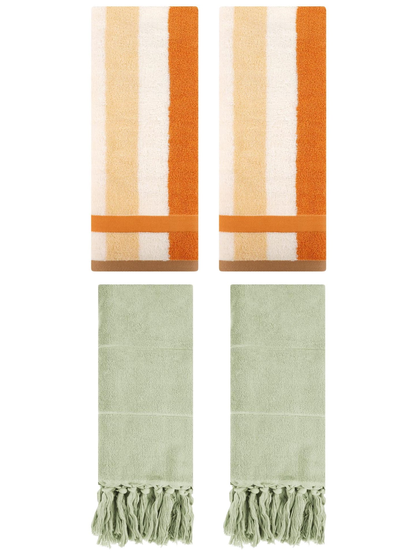 Unique Bargains 4 Pcs Soft Cotton Hand Towels Green/Brown Yellow 14" x 30"/13" x 29"