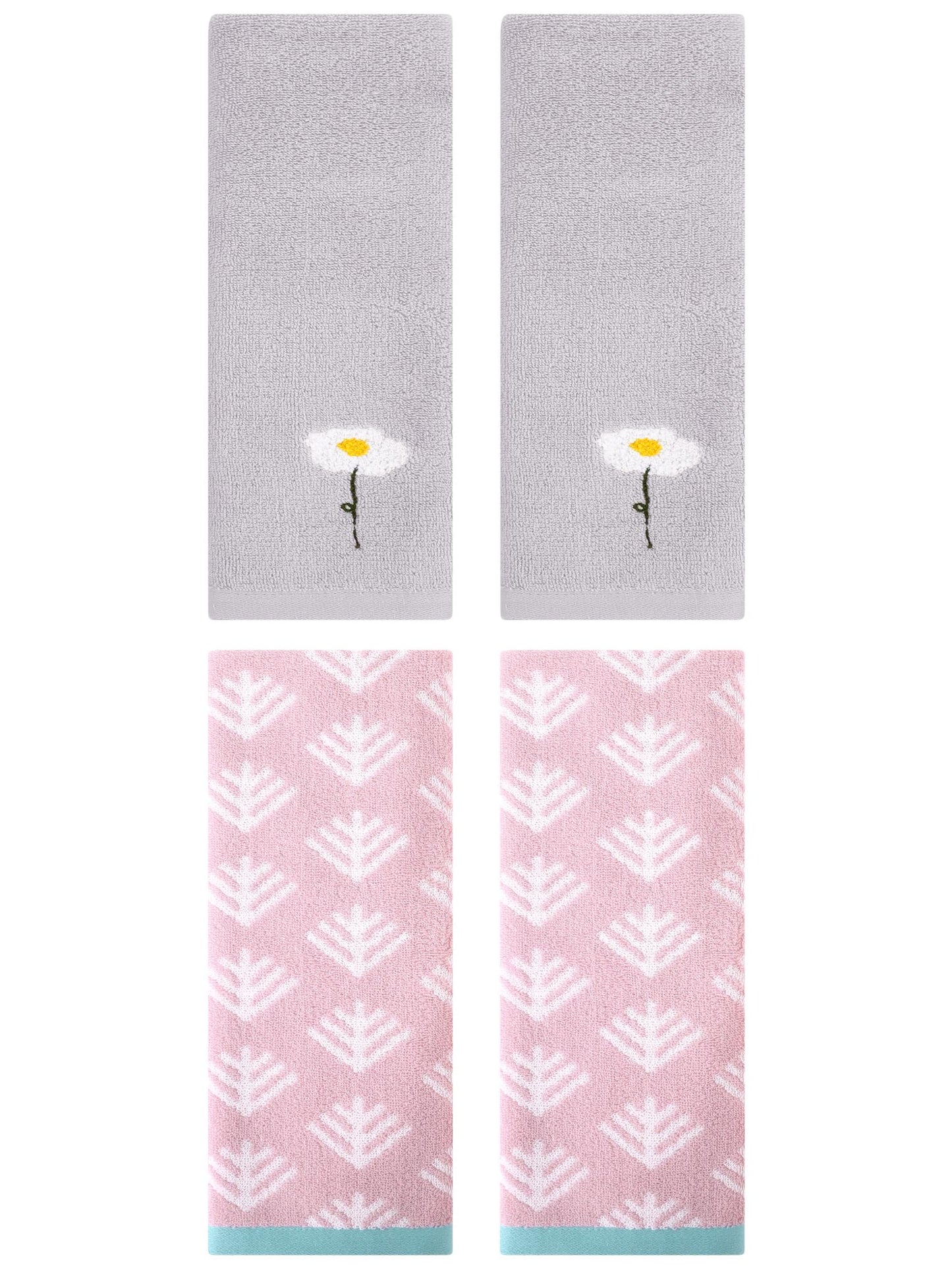 Unique Bargains 4 Pcs Soft Cotton Hand Towels Grey/Pink 13" x 30"/14" x 30"