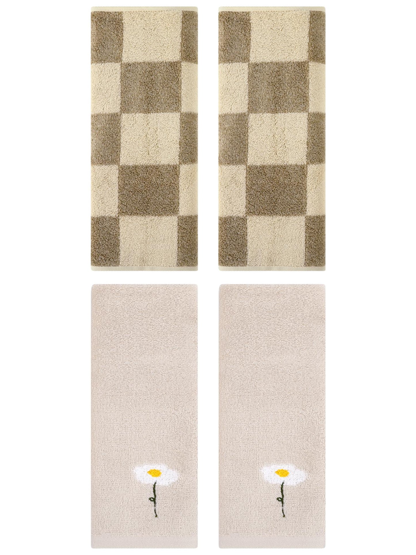 Unique Bargains 4 Pcs Soft Cotton Hand Towels Light Brown/Brown 13" x 30"/14" x 28"