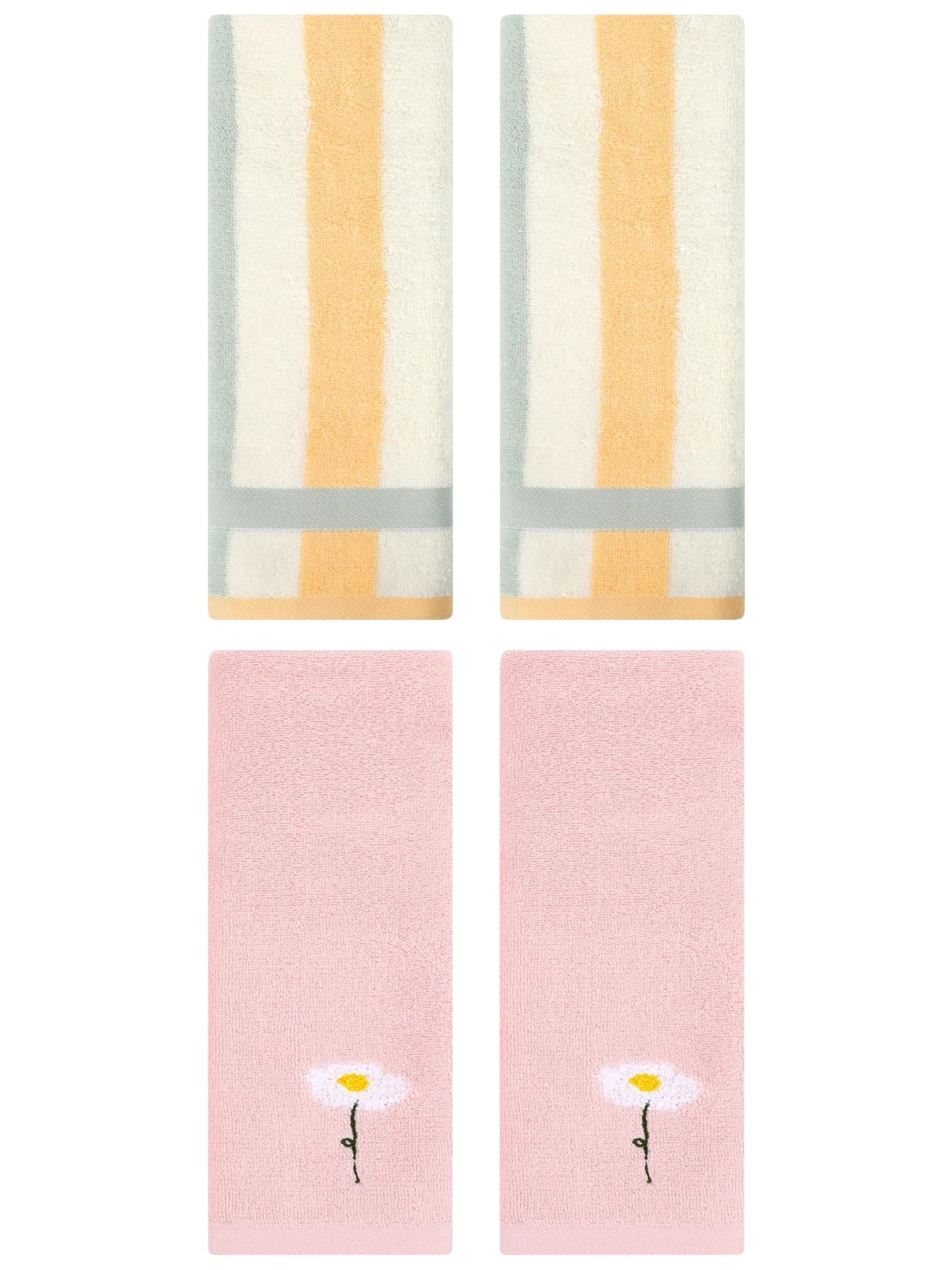 Unique Bargains 4 Pcs Soft Cotton Hand Towels Pink/Blue Orange 13" x 30"/13" x 29"