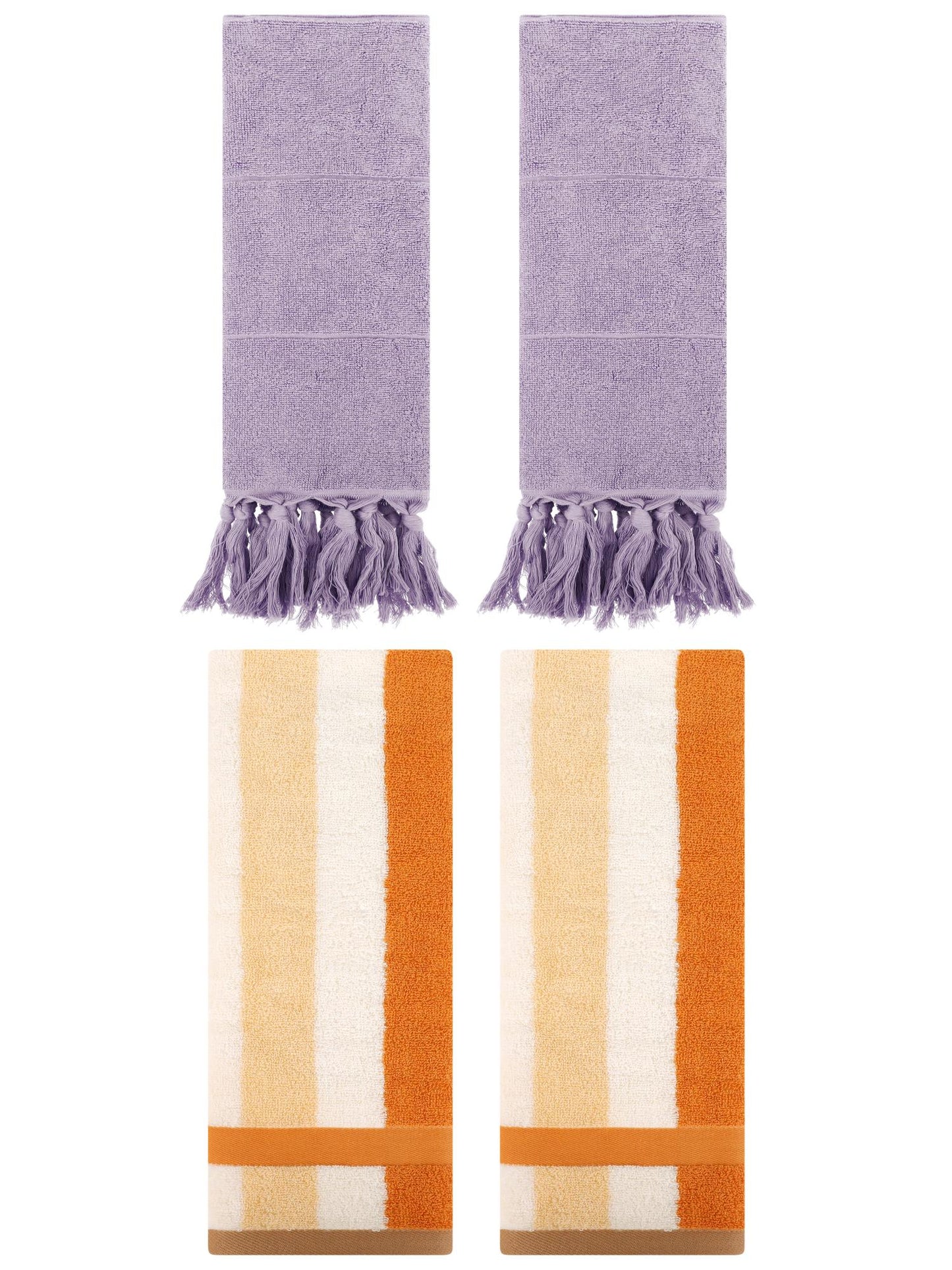 Unique Bargains 4 Pcs Soft Cotton Hand Towels Purple/Brown Yellow 14" x 30"/13" x 29"