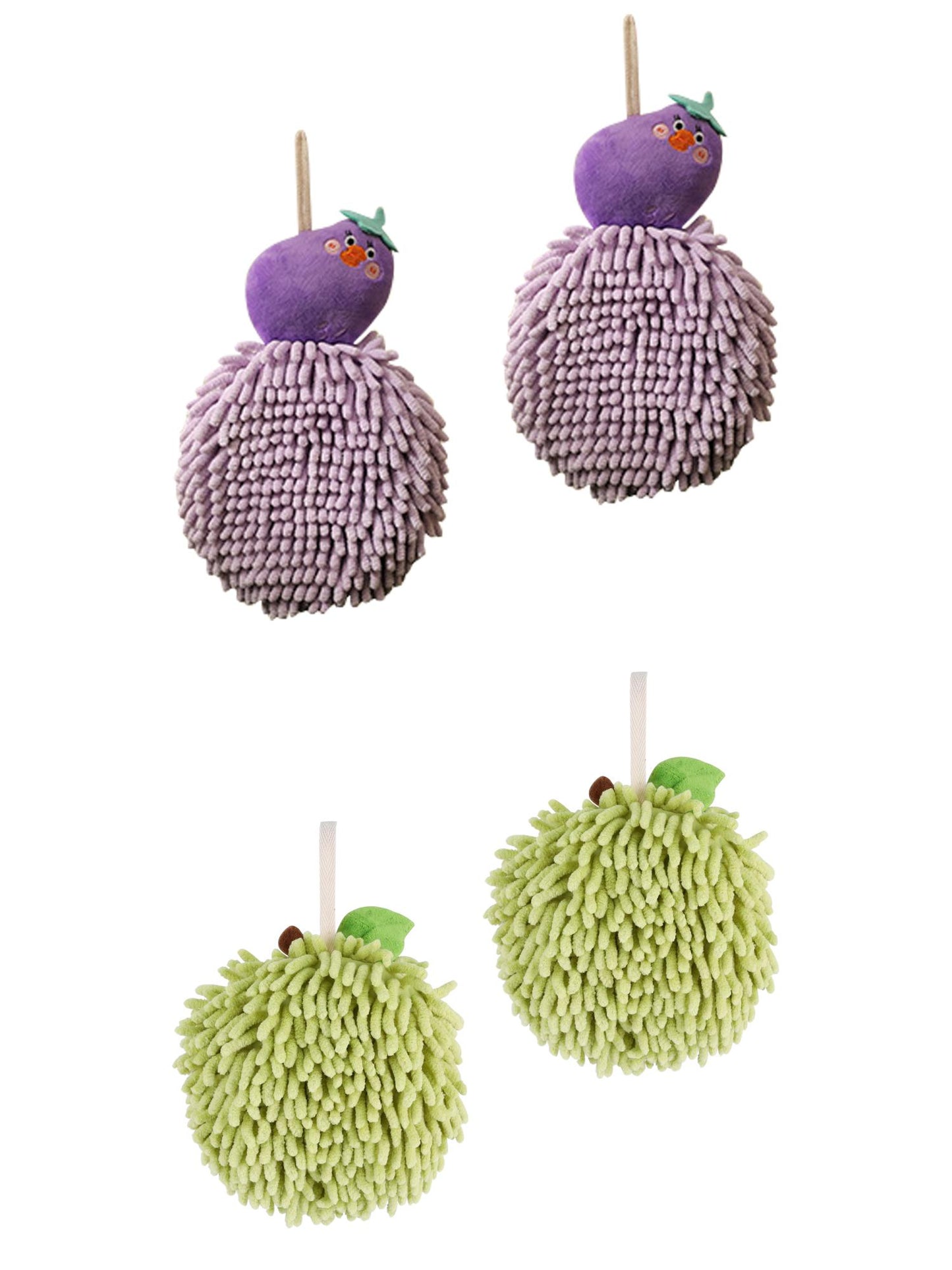 Unique Bargains 4 Pcs Soft Fluffy Ball Hand Towels Green/Purple 6" x 6"/7" x 9"