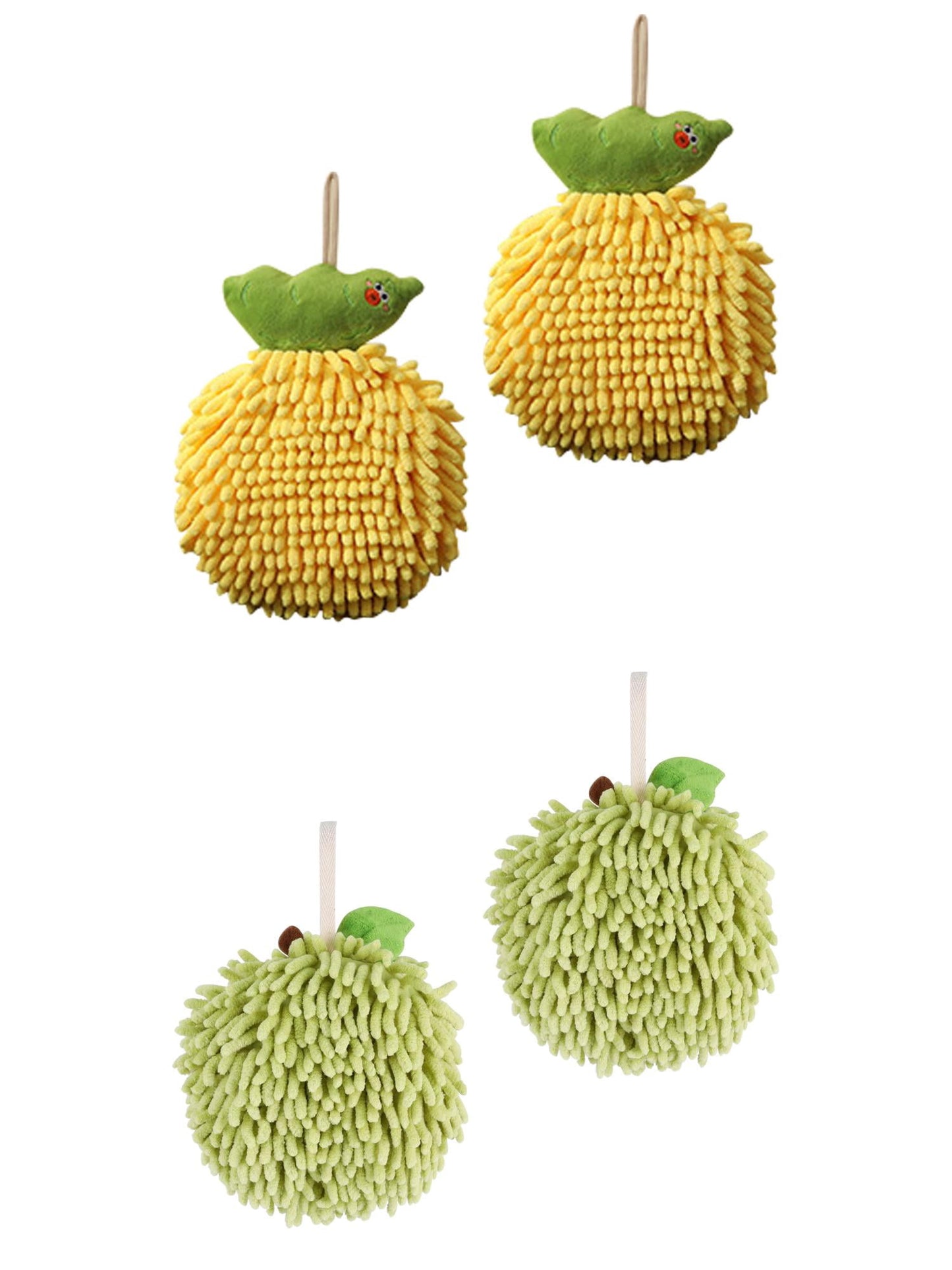Unique Bargains 4 Pcs Soft Fluffy Ball Hand Towels Green/Yellow 6" x 6"/7" x 9"