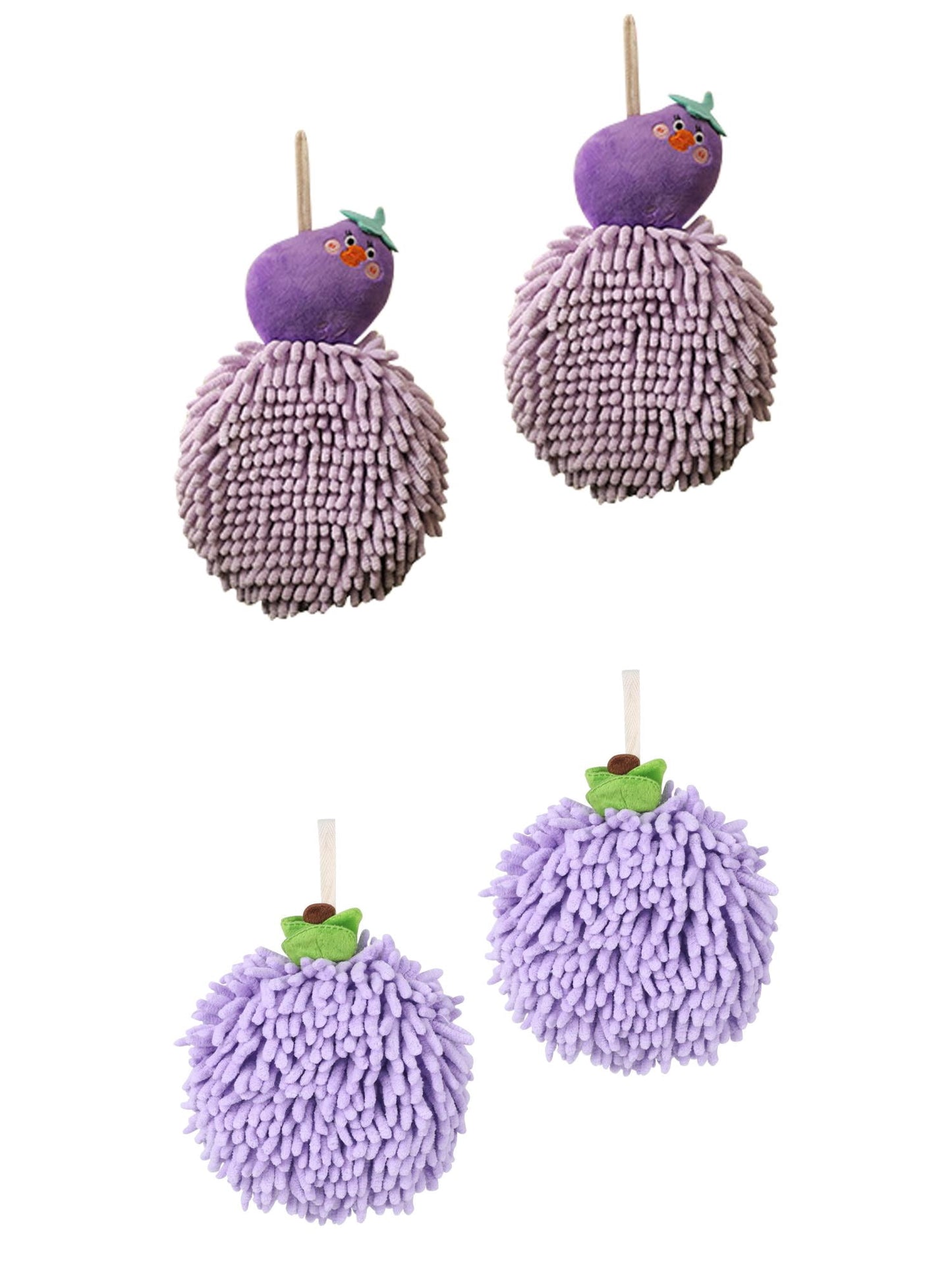 Unique Bargains 4 Pcs Soft Fluffy Ball Hand Towels Purple 6" x 6"/7" x 9"