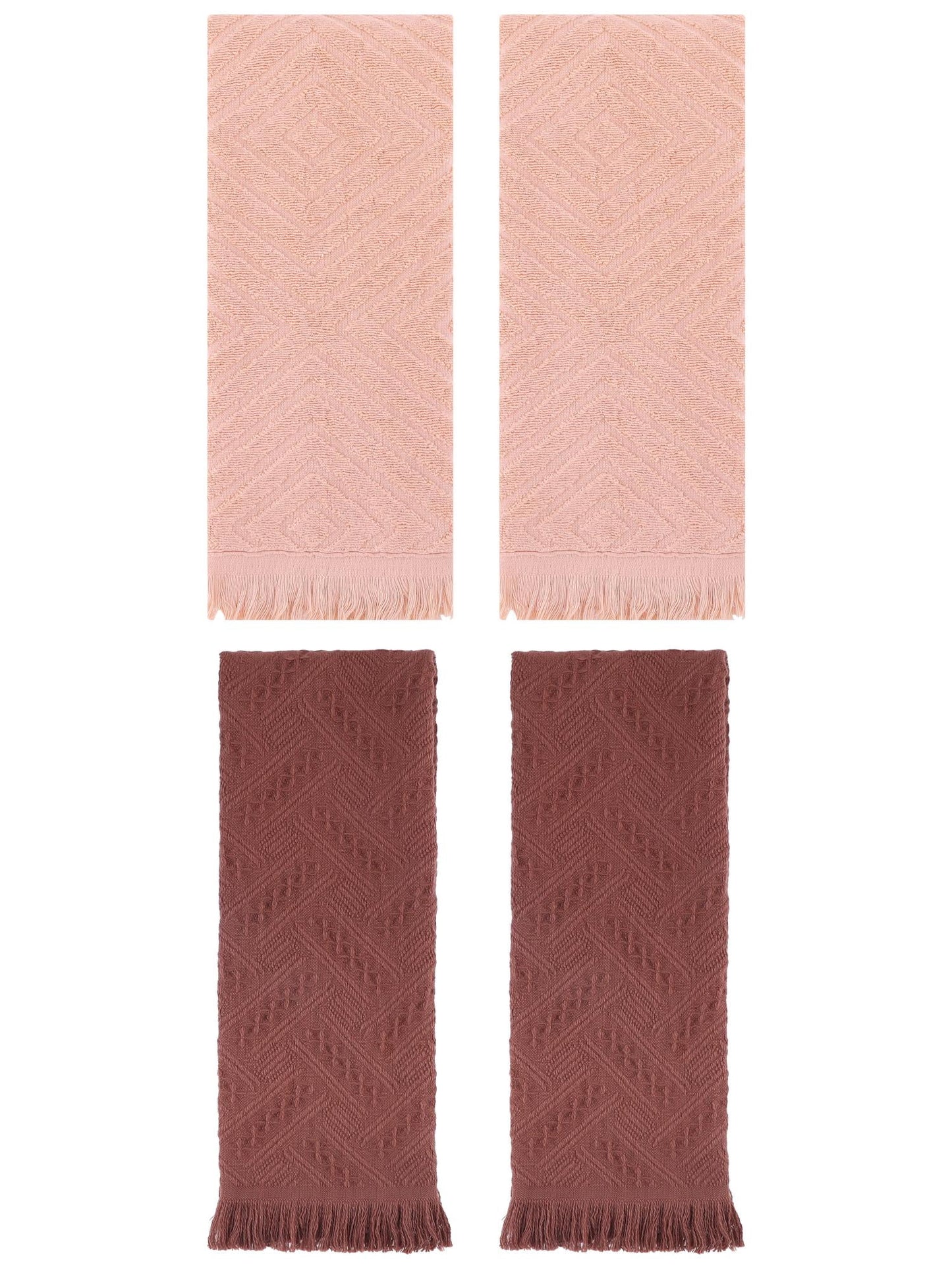 Unique Bargains 4 Pcs Soft Geometric Hand Towels 13" x 29" Orange/Brown