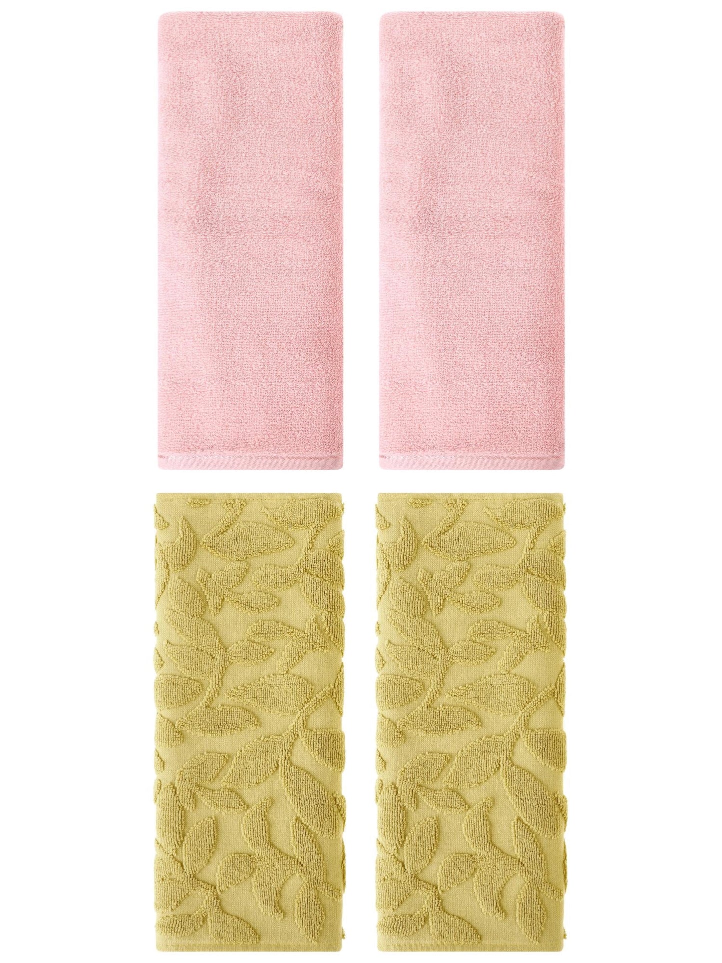 Unique Bargains 4 Pcs Soft Hand Towel Set Pink/Yellow 13" x 30"/14" x 30"