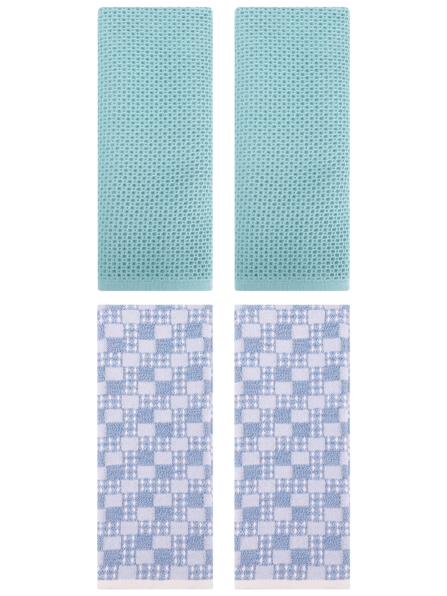 Unique Bargains 4 Pcs Soft Waffle Design Hand Towel Light Blue/Blue 13" x 30"/13" x 28"