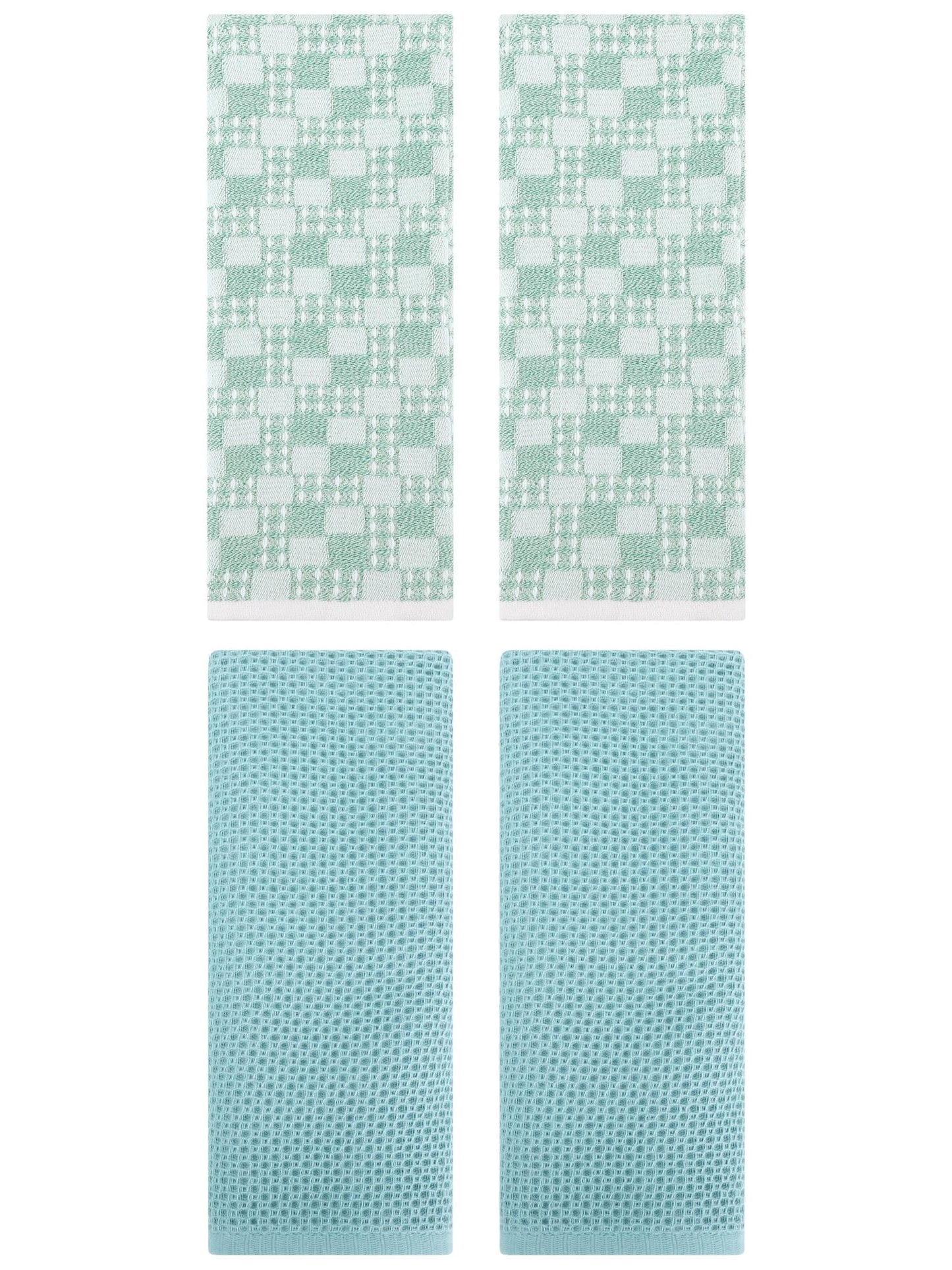 Unique Bargains 4 Pcs Soft Waffle Design Hand Towel Light Blue/Green 13" x 30"/13" x 28"
