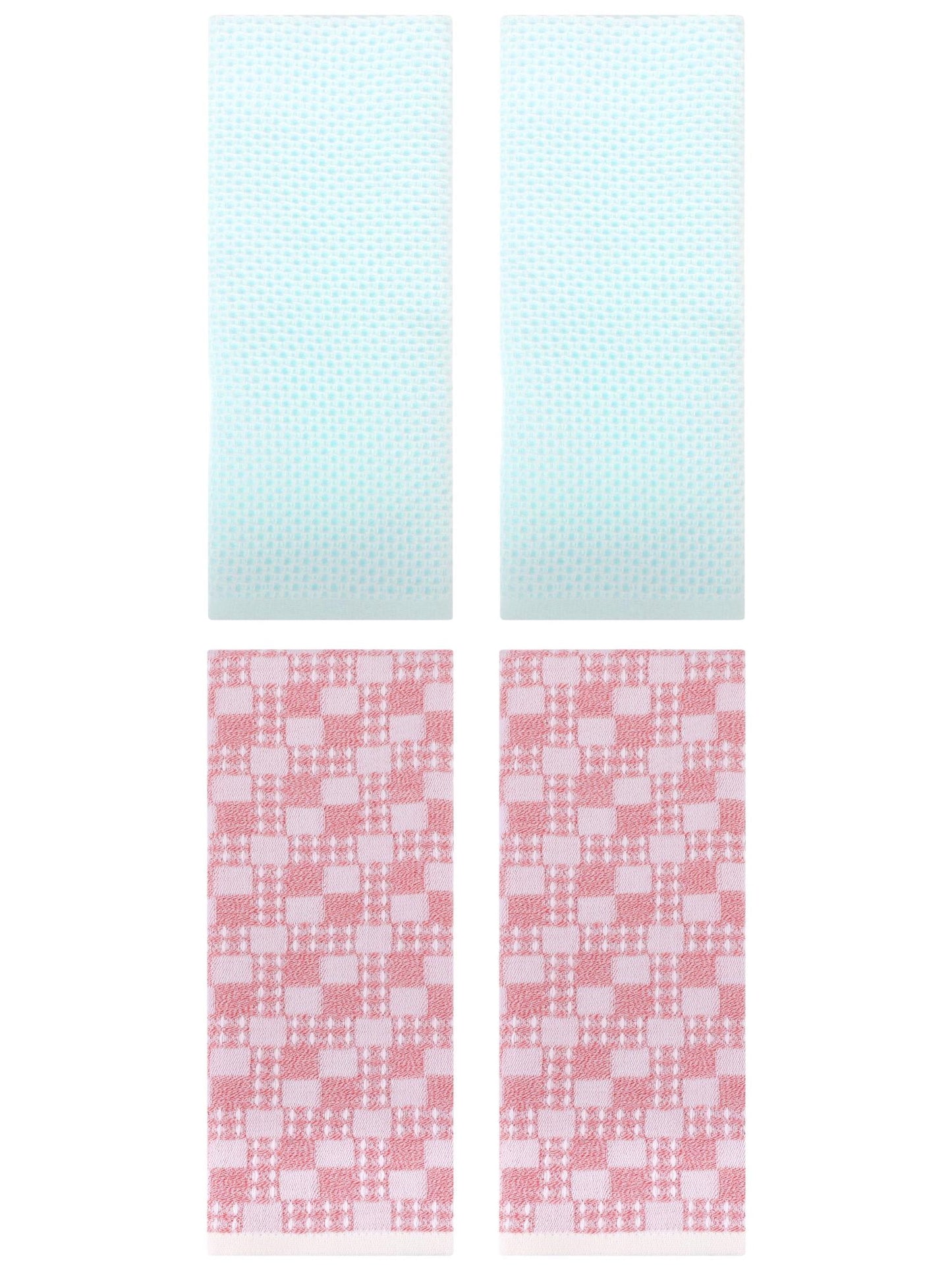 Unique Bargains 4 Pcs Soft Waffle Design Hand Towel Light Cyan/Pink 13" x 30"/13" x 28"