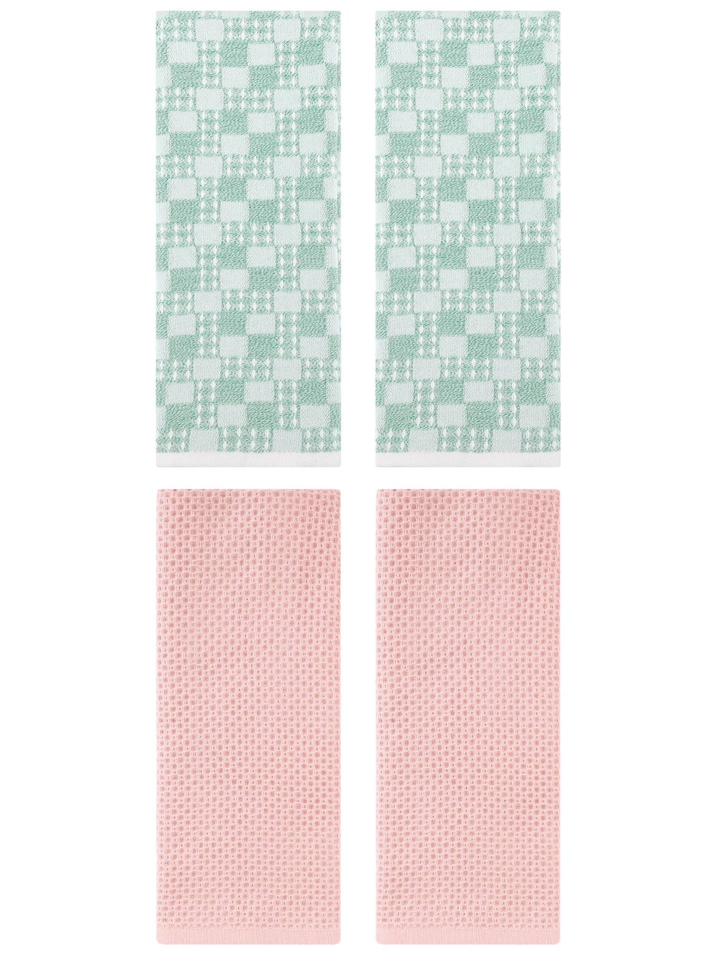 Unique Bargains 4 Pcs Soft Waffle Design Hand Towel Pink/Green 13" x 30"/13" x 28"