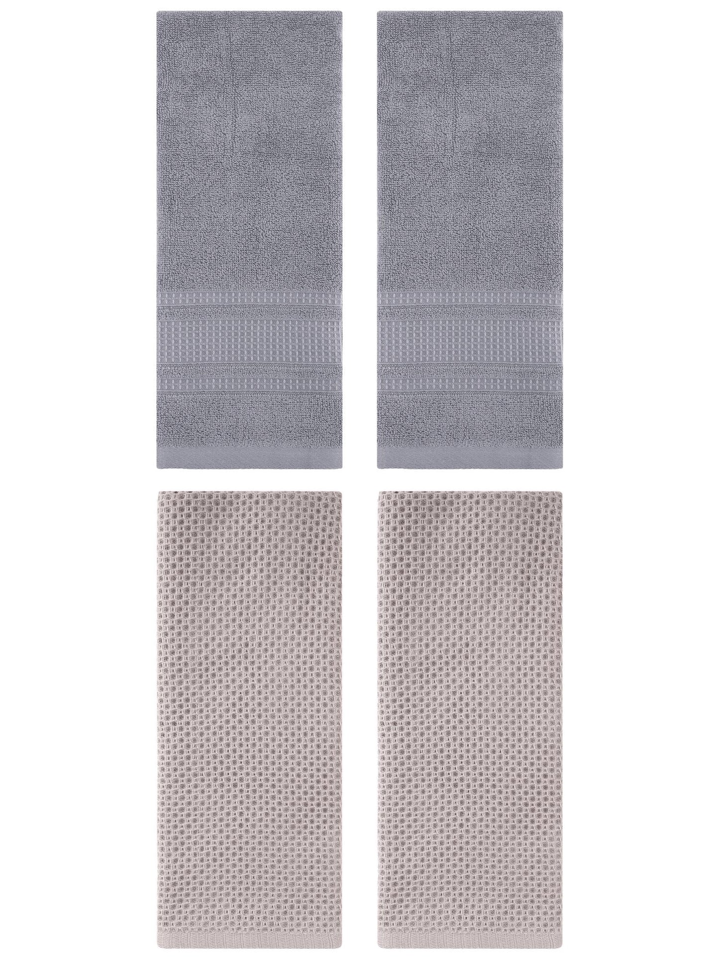 Unique Bargains 4 Pcs Soft Waffle Hand Towel Camel/Grey 13" x 30"/13" x 29"