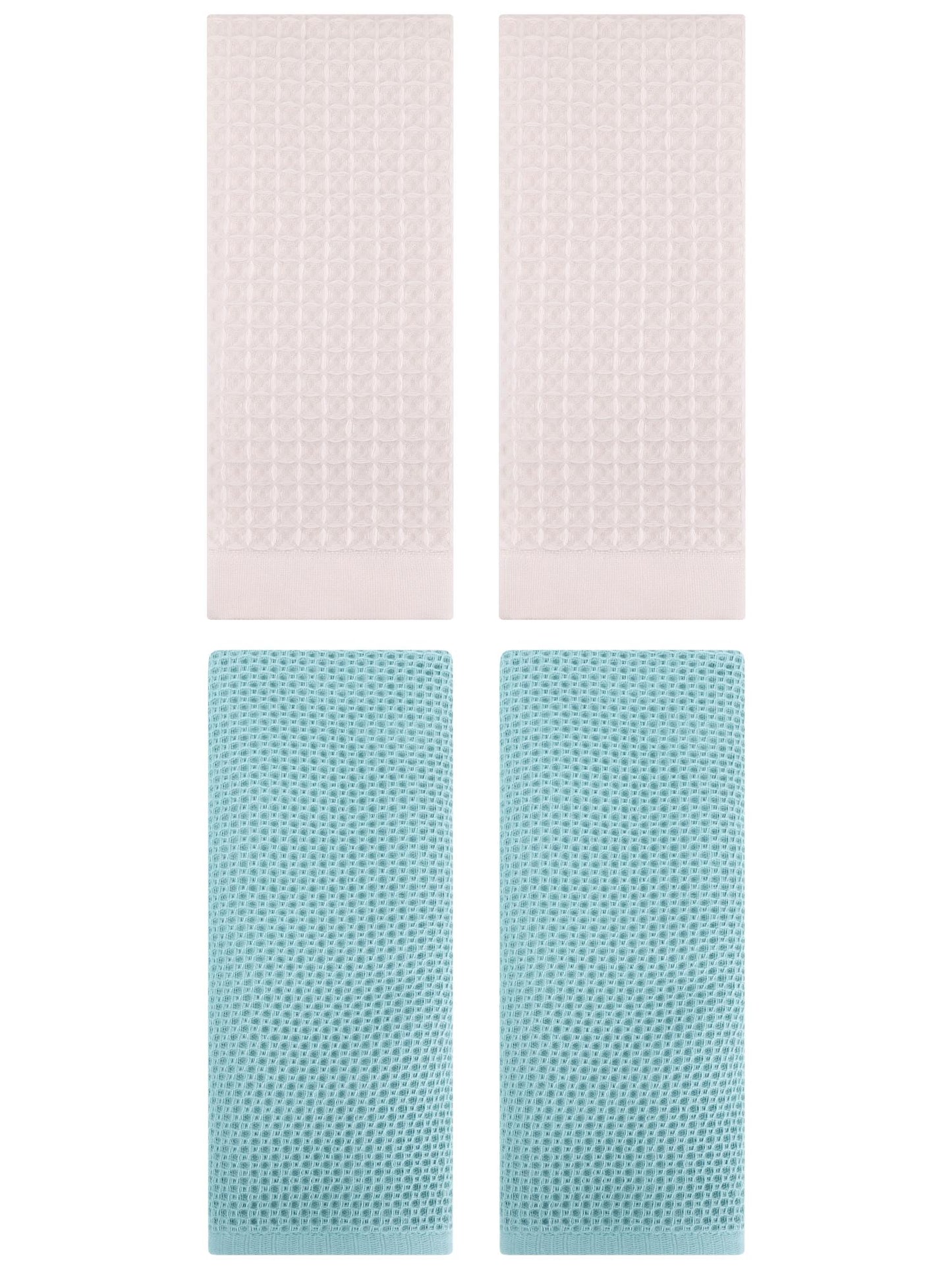 Unique Bargains 4 Pcs Soft Waffle Hand Towel Light Blue/Beige 13" x 30"/14" x 30"