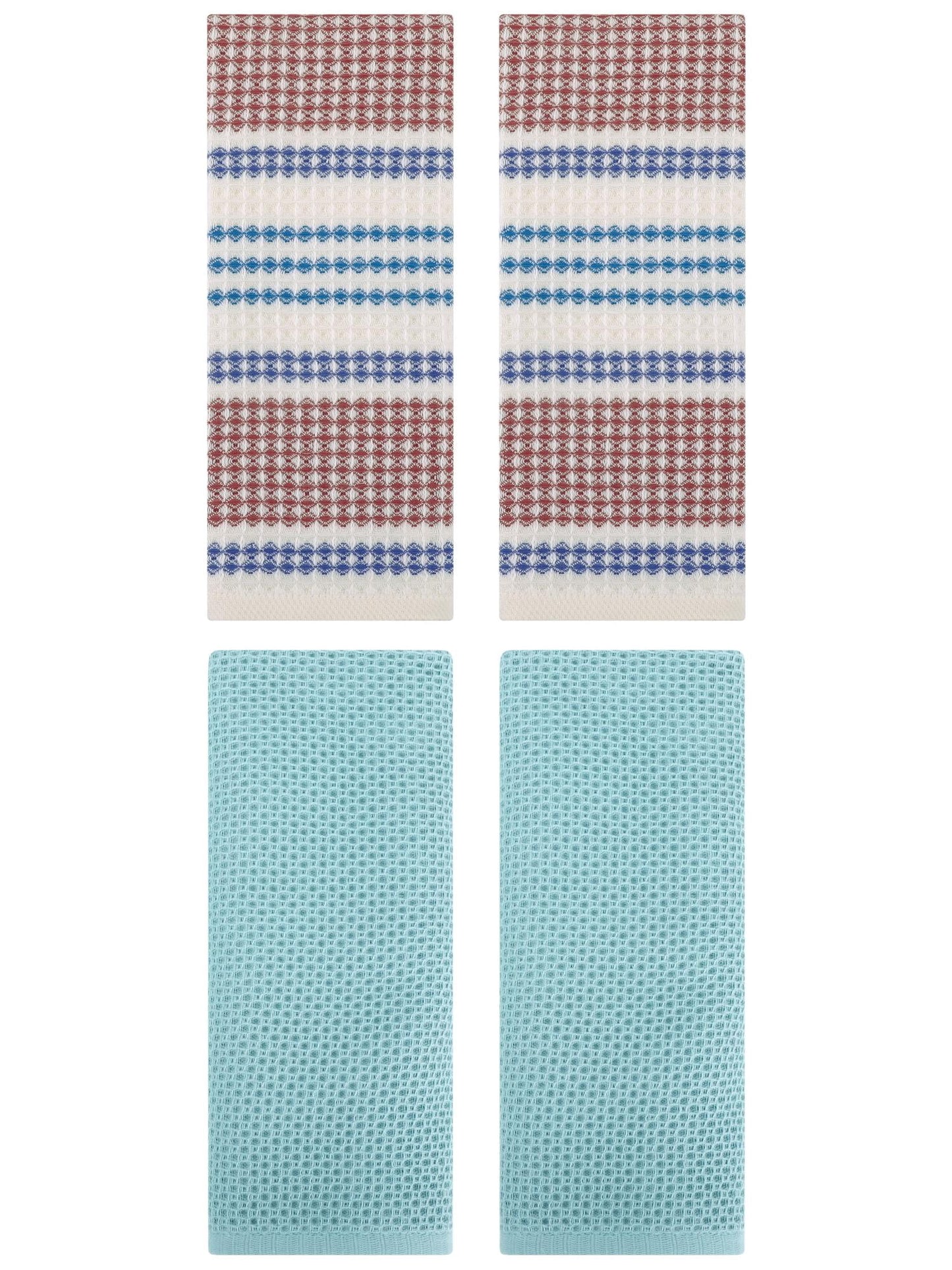 Unique Bargains 4 Pcs Soft Waffle Hand Towel Light Blue/Blue Brown 13" x 30"/13" x 29"