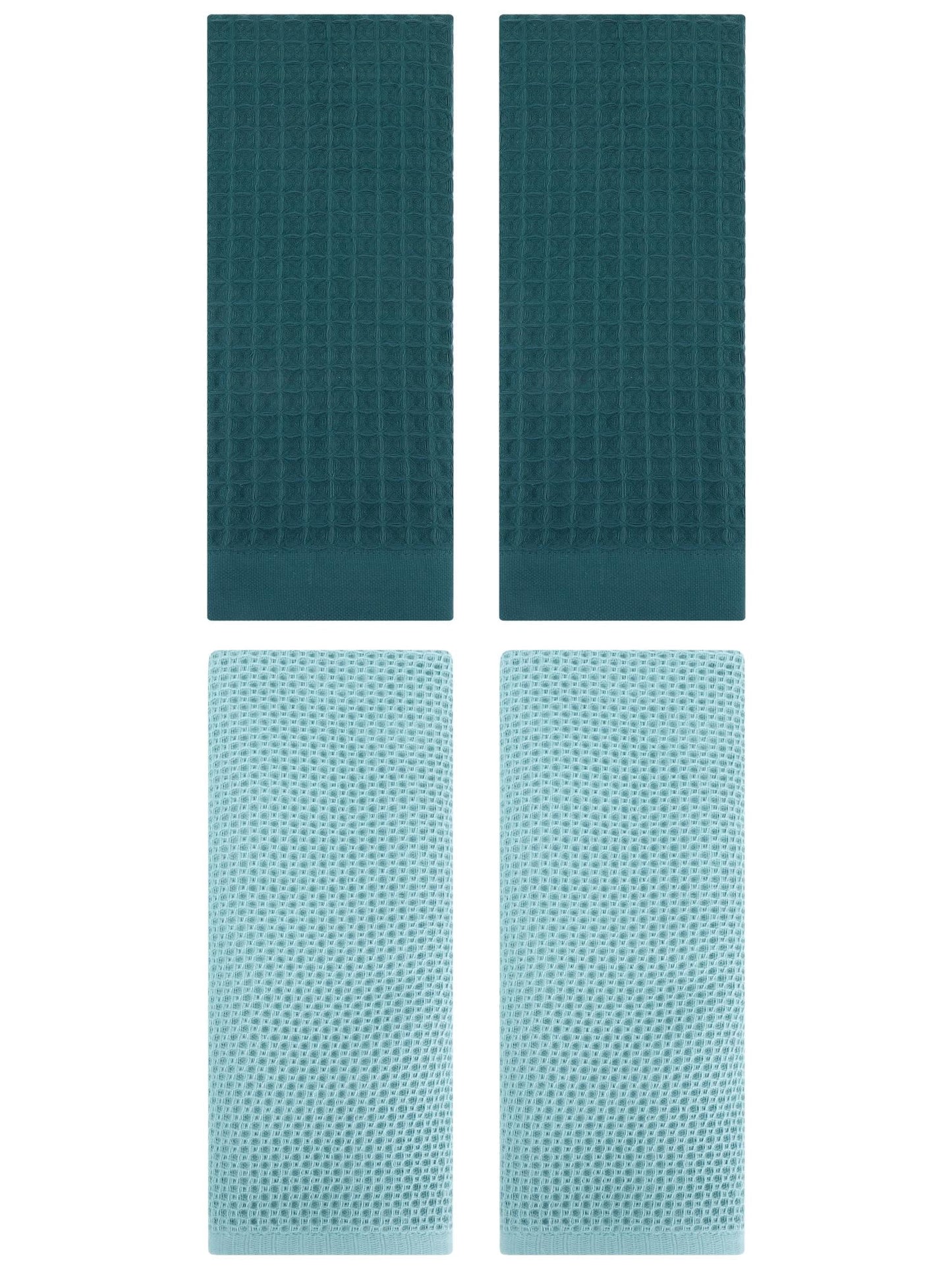 Unique Bargains 4 Pcs Soft Waffle Hand Towel Light Blue/Dark Green 13" x 30"/14" x 30"