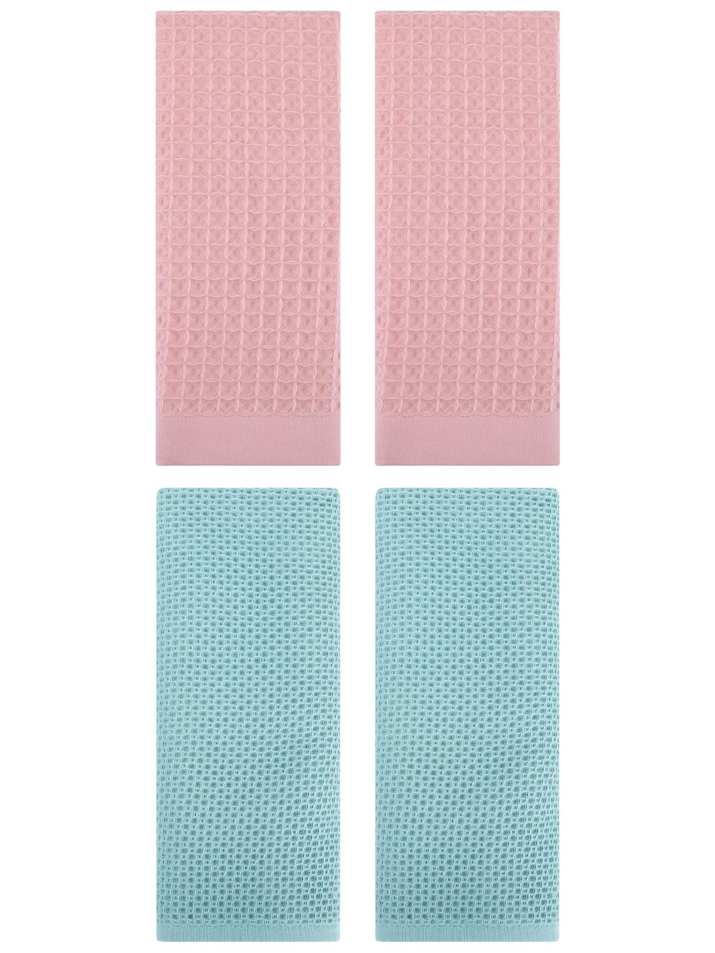 Unique Bargains 4 Pcs Soft Waffle Hand Towel Light Blue/Pink 13" x 30"/14" x 30"