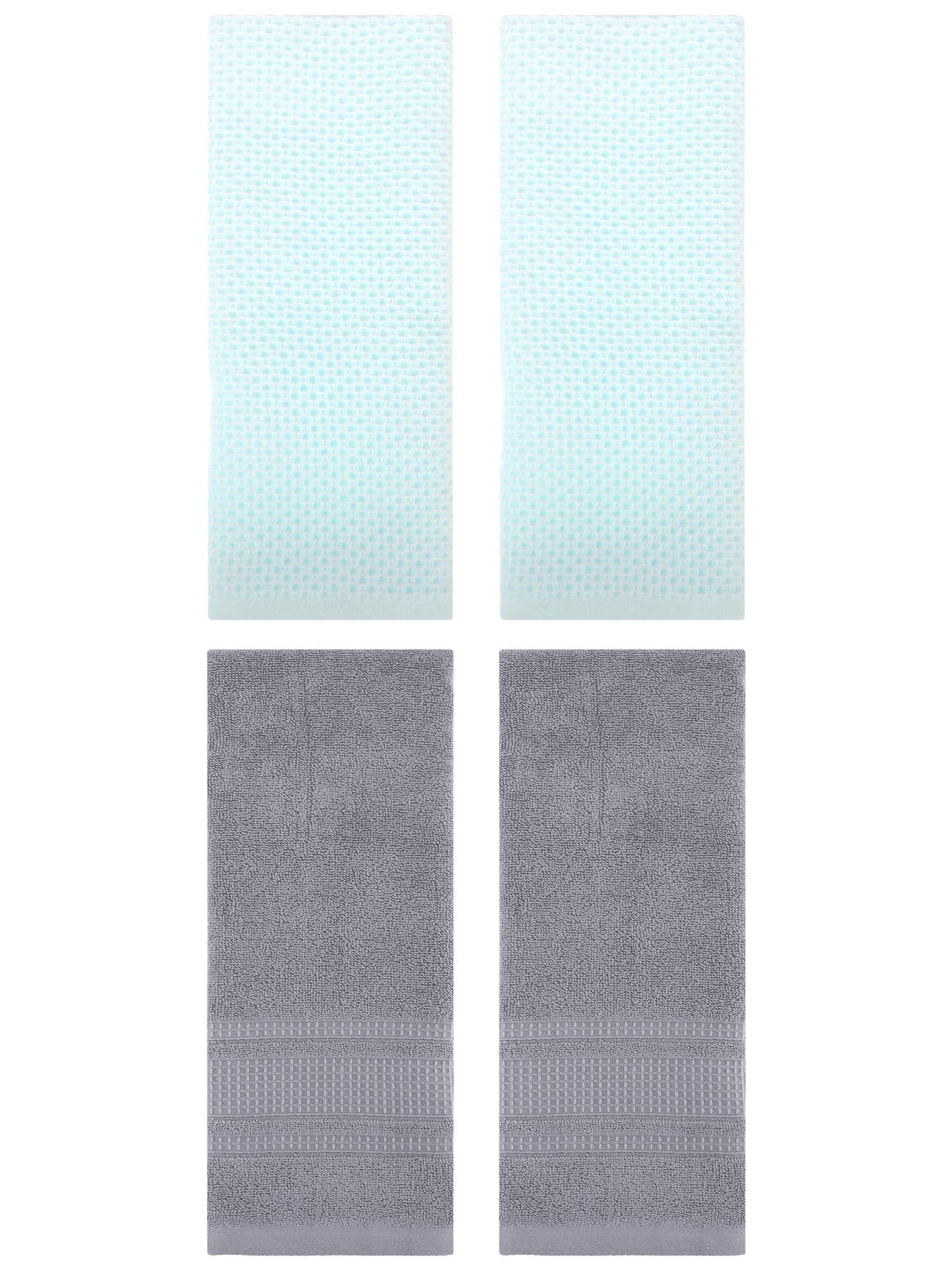 Unique Bargains 4 Pcs Soft Waffle Hand Towel Light Cyan/Grey 13" x 30"/13" x 29"