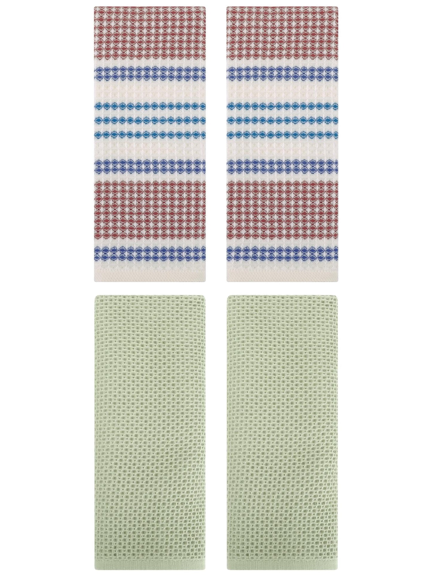 Unique Bargains 4 Pcs Soft Waffle Hand Towel Light Green/Blue Brown 13" x 30"/13" x 29"