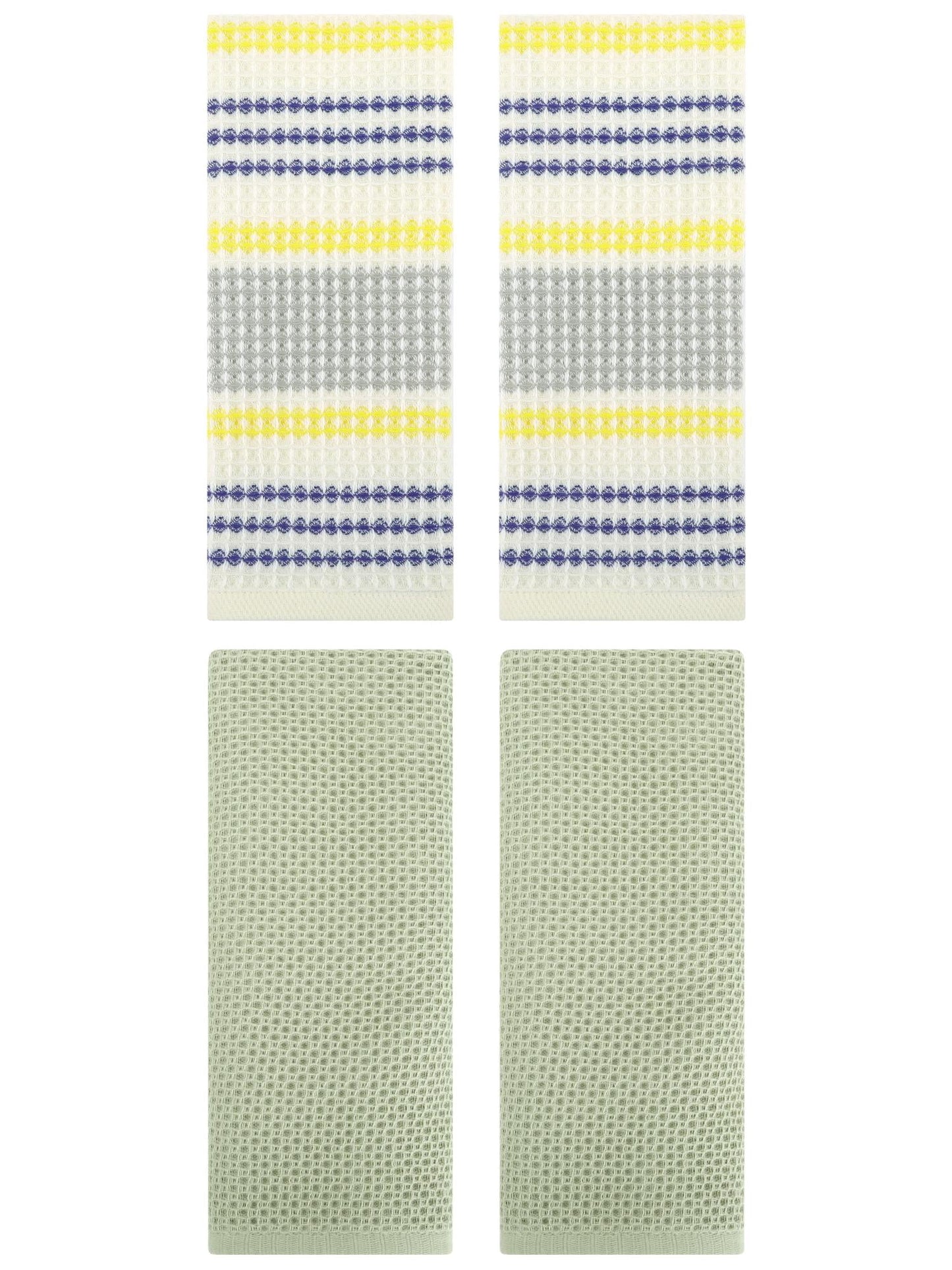 Unique Bargains 4 Pcs Soft Waffle Hand Towel Light Green/Blue Yellow 13" x 30"/13" x 29"
