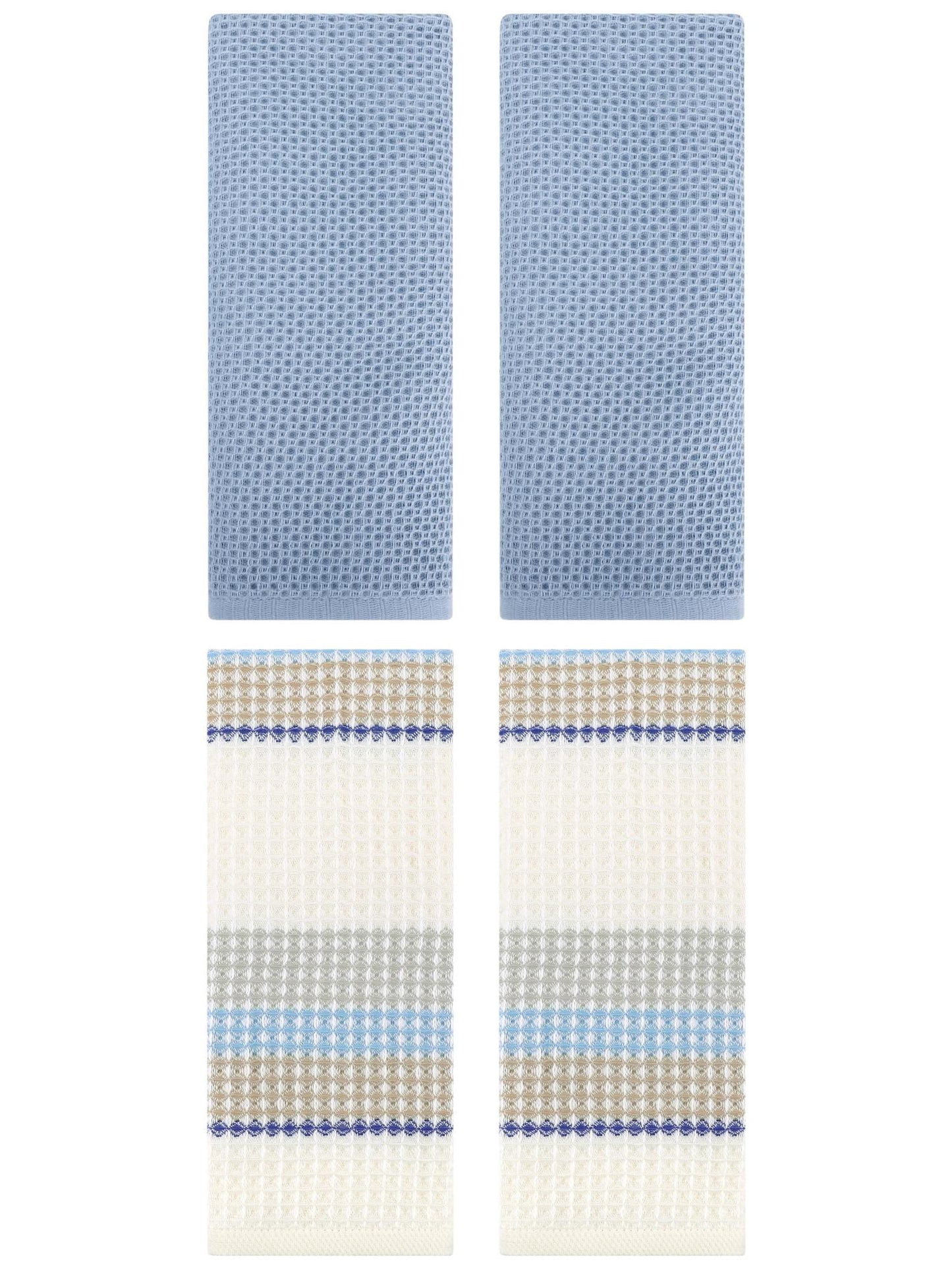 Unique Bargains 4 Pcs Soft Waffle Hand Towel Steel Blue/Beige Yellow 13" x 30"/13" x 29"