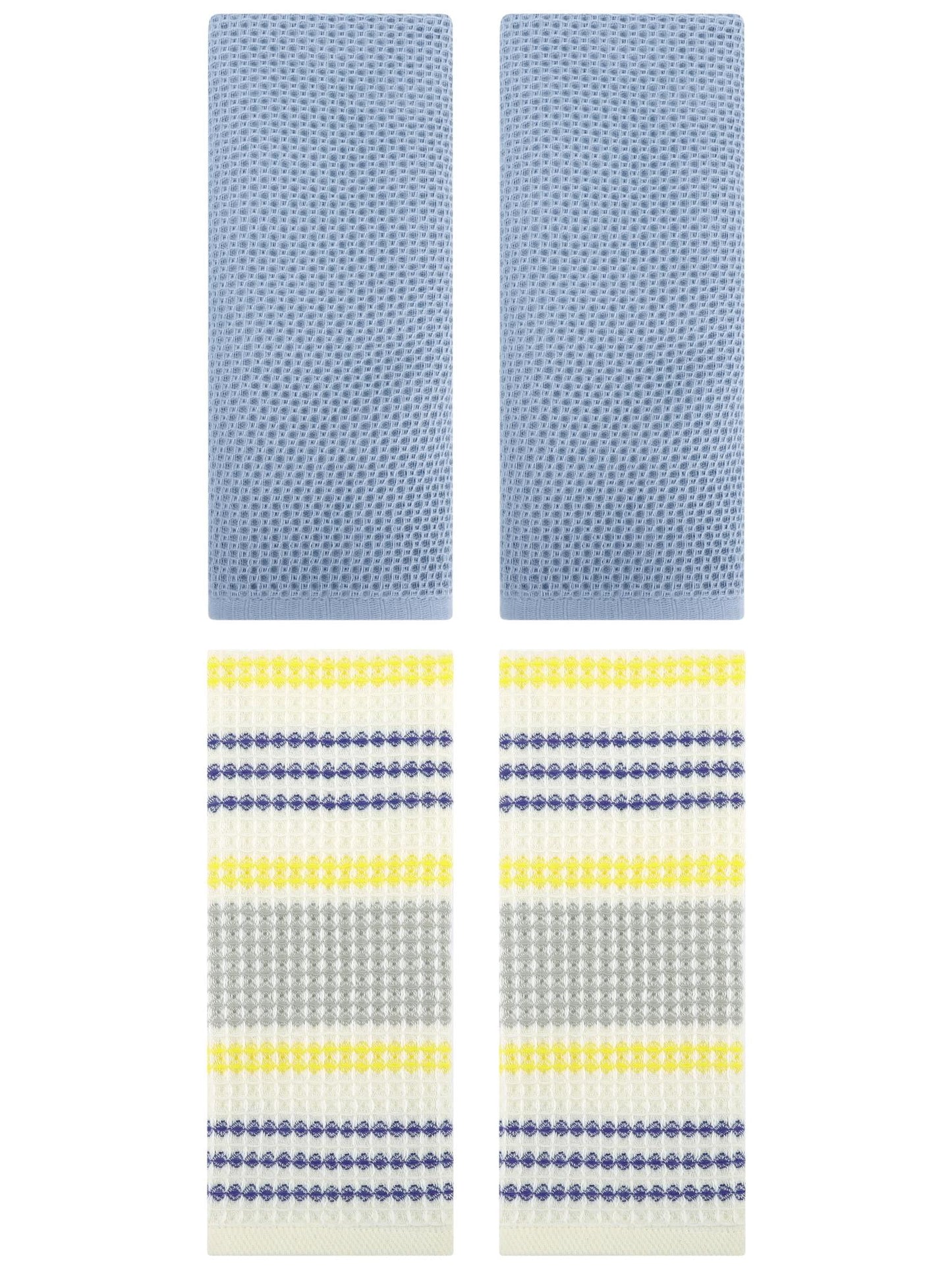 Unique Bargains 4 Pcs Soft Waffle Hand Towel Steel Blue/Blue Yellow 13" x 30"/13" x 29"