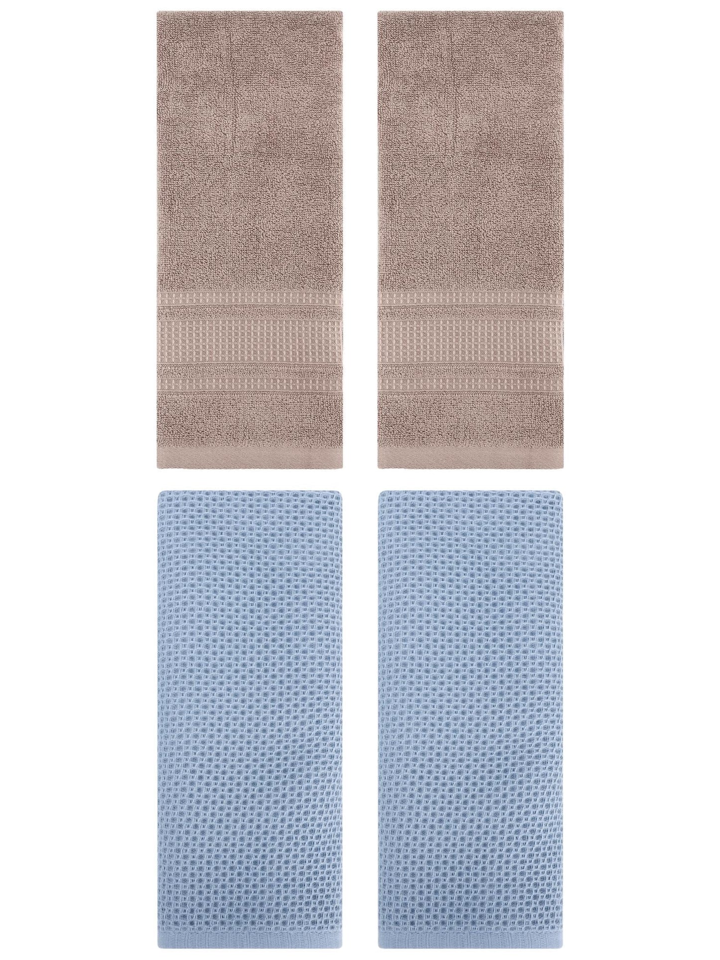 Unique Bargains 4 Pcs Soft Waffle Hand Towel Steel Blue/Brown 13" x 30"/13" x 29"