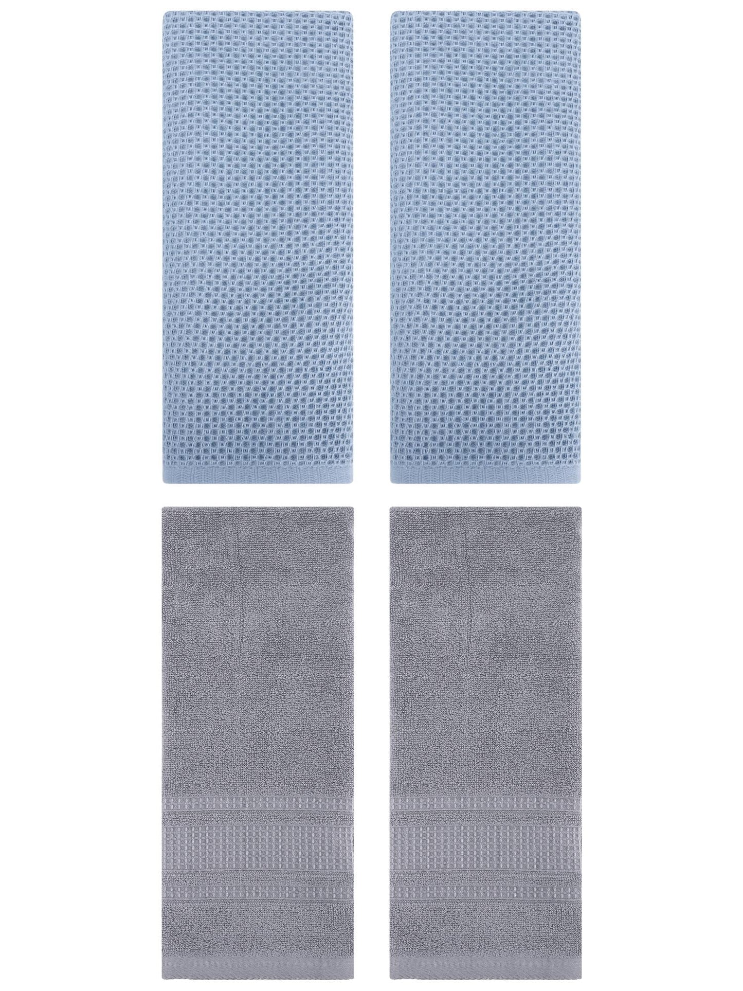 Unique Bargains 4 Pcs Soft Waffle Hand Towel Steel Blue/Grey 13" x 30"/13" x 29"