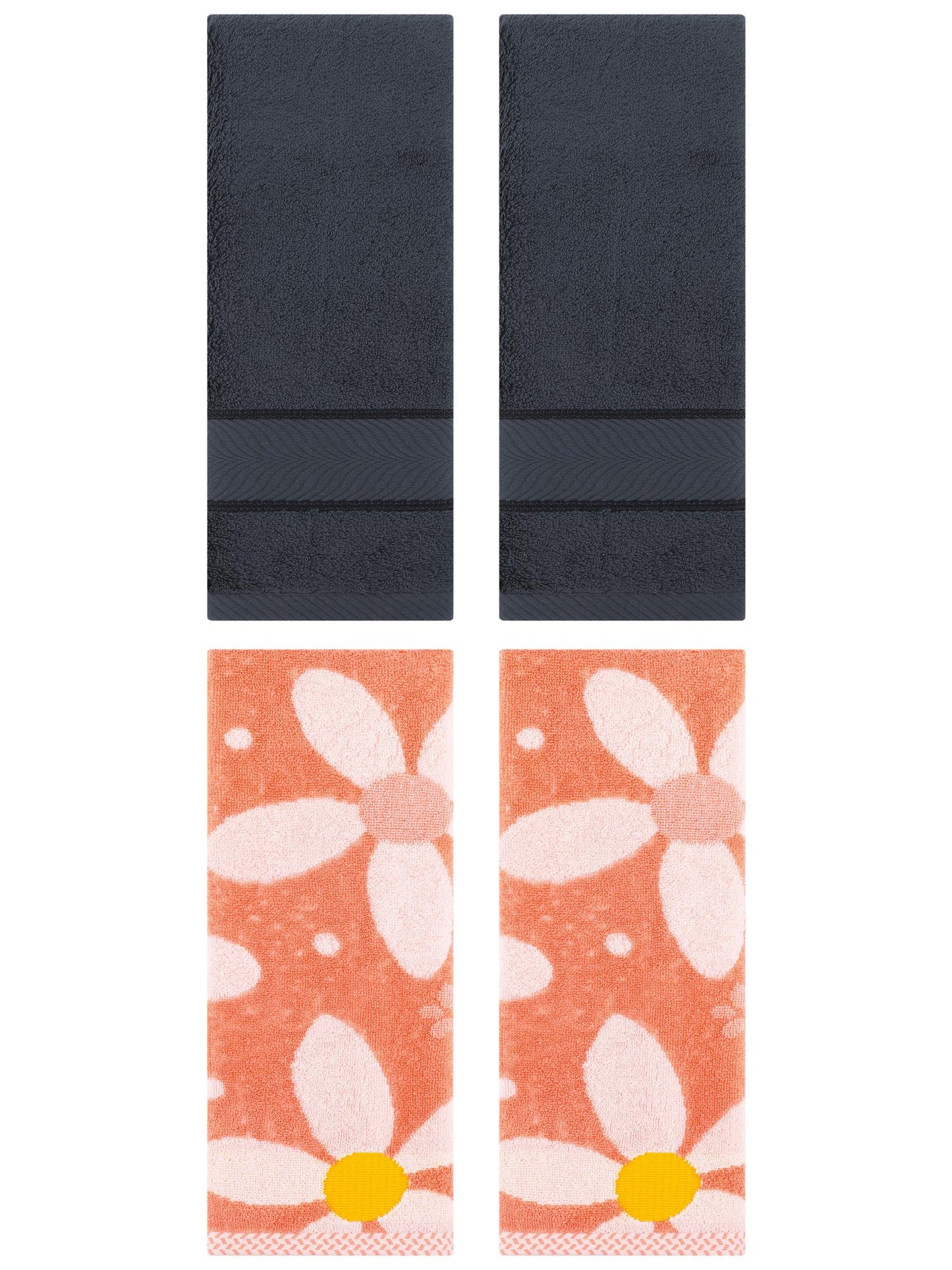 Unique Bargains 4 Pcs Sold Striped Cotton Hand Towels Dark Grey/Orange 14" x 30"/13" x 29"