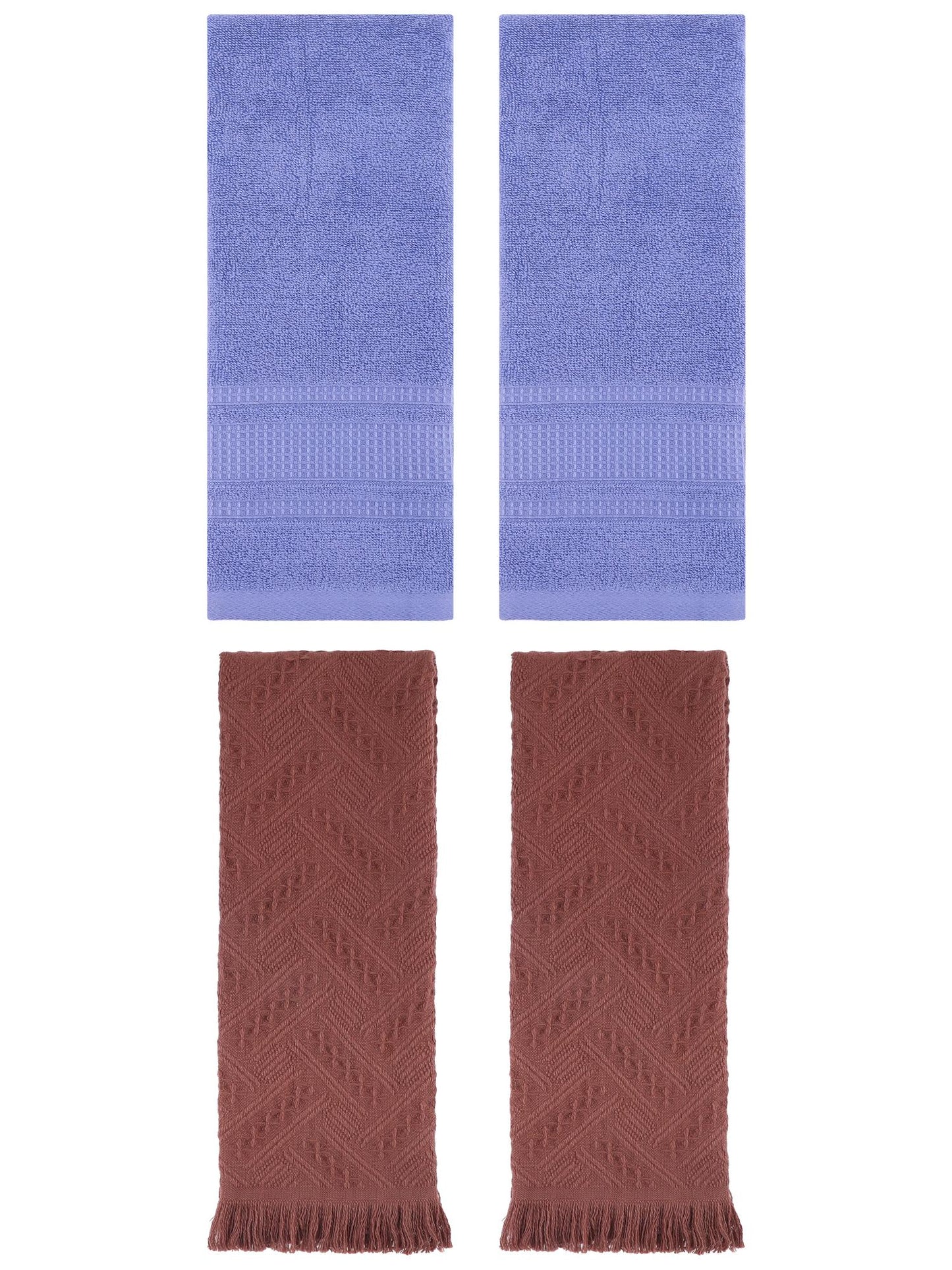 Unique Bargains 4 Pcs Solid Cotton Soft Waffle Hand Towels 13" x 29" Dark Blue/Brown