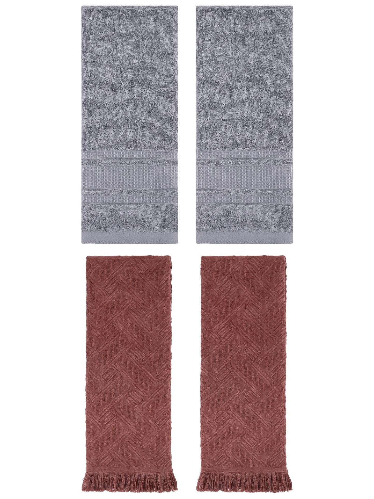 Unique Bargains 4 Pcs Solid Cotton Soft Waffle Hand Towels 13" x 29" Grey/Brown