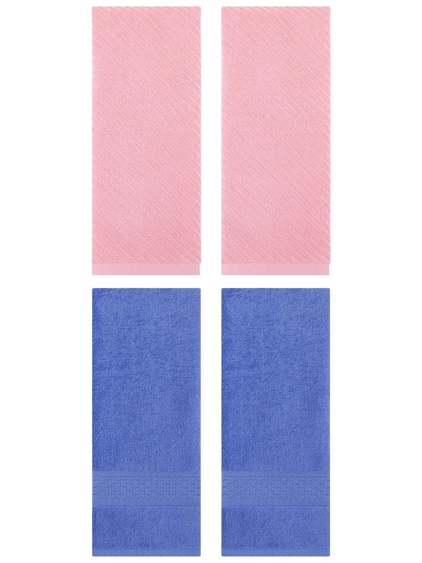 Unique Bargains 4 Pcs Solid Soft Bathroom Hand Towel Blue/Pink 13" x 30"/14" x 30"